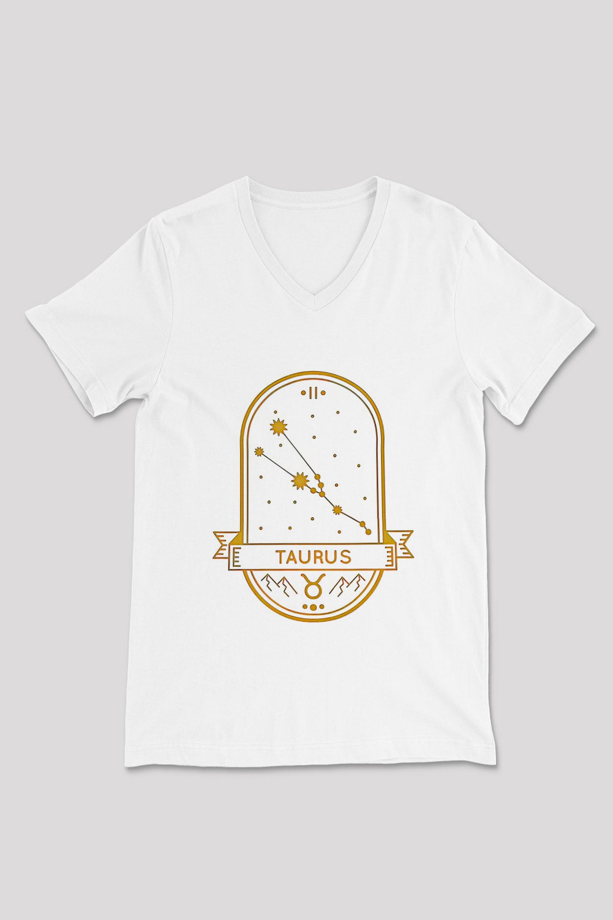 Boğa Burcu Baskılı Beyaz Unisex V Yaka Tişört - Tshirt