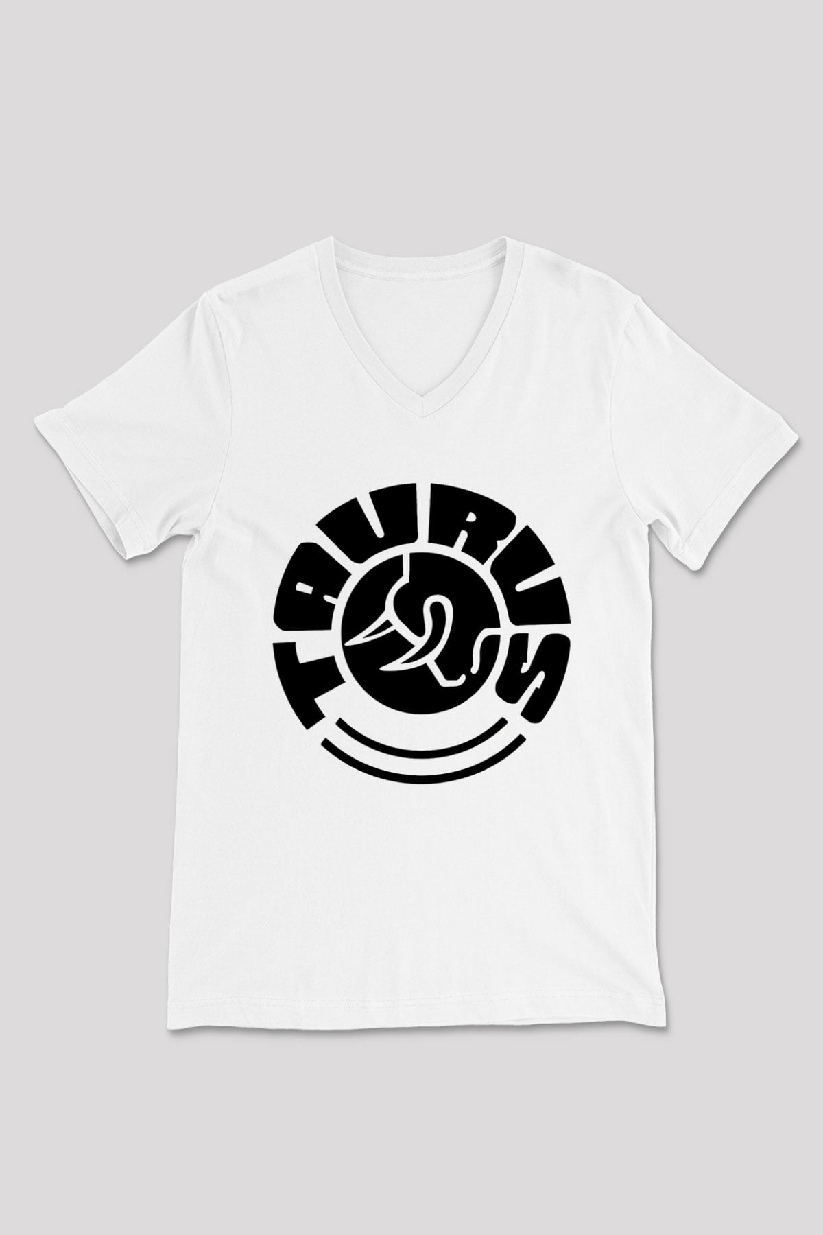 Boğa Burcu Baskılı Beyaz Unisex V Yaka Tişört - Tshirt