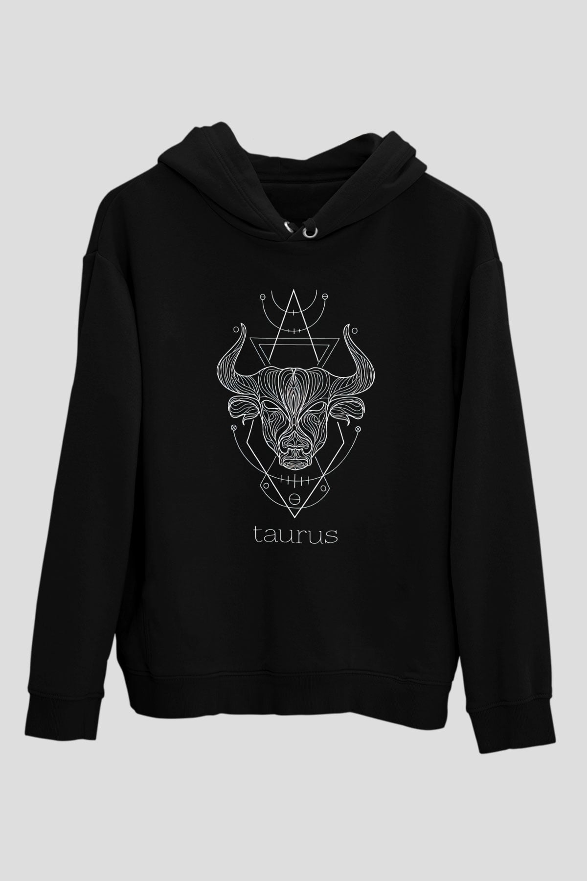 Boğa Burcu Baskılı Unisex Siyah Hoodie