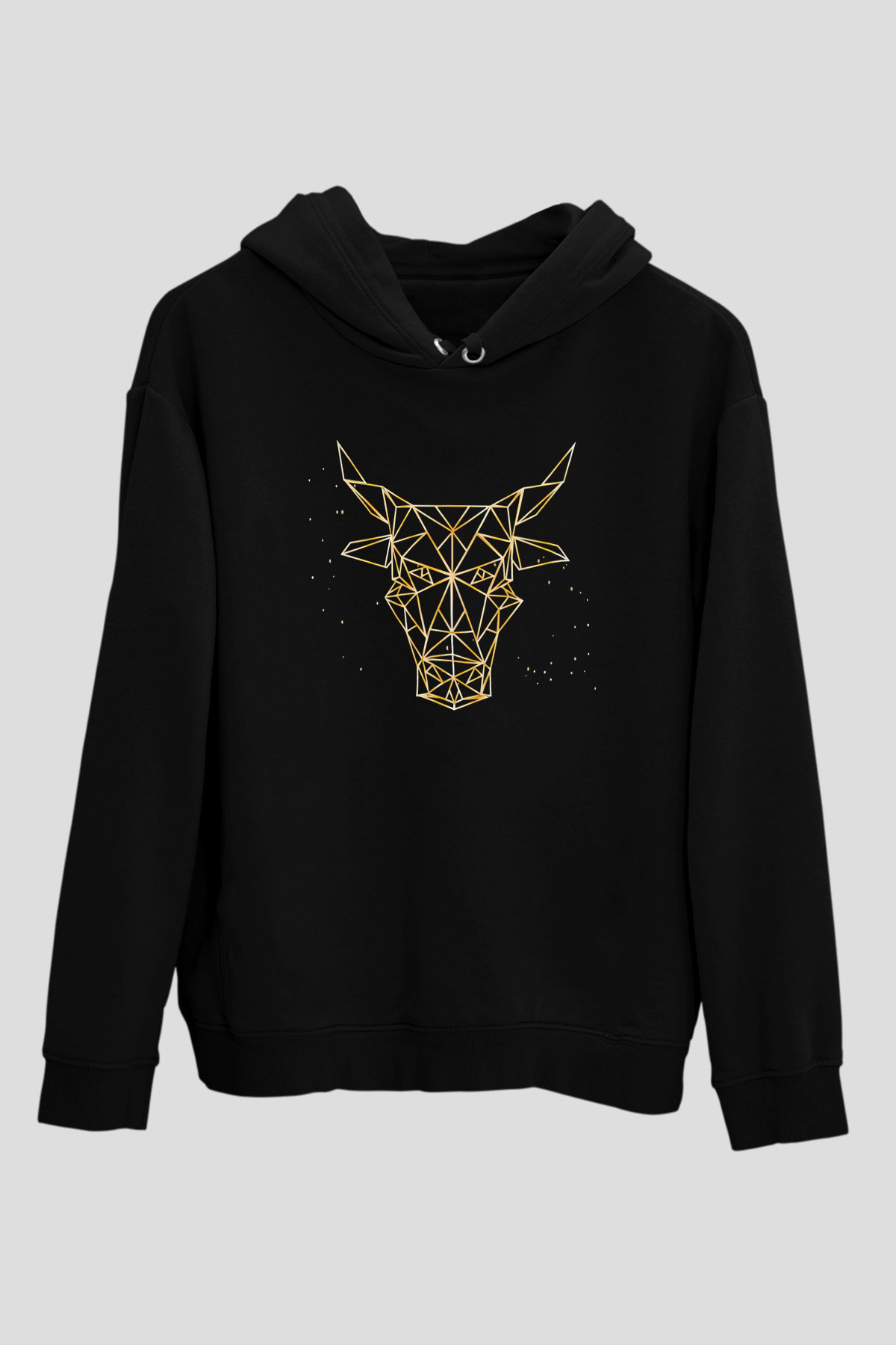 Boğa Burcu Baskılı Unisex Siyah Hoodie