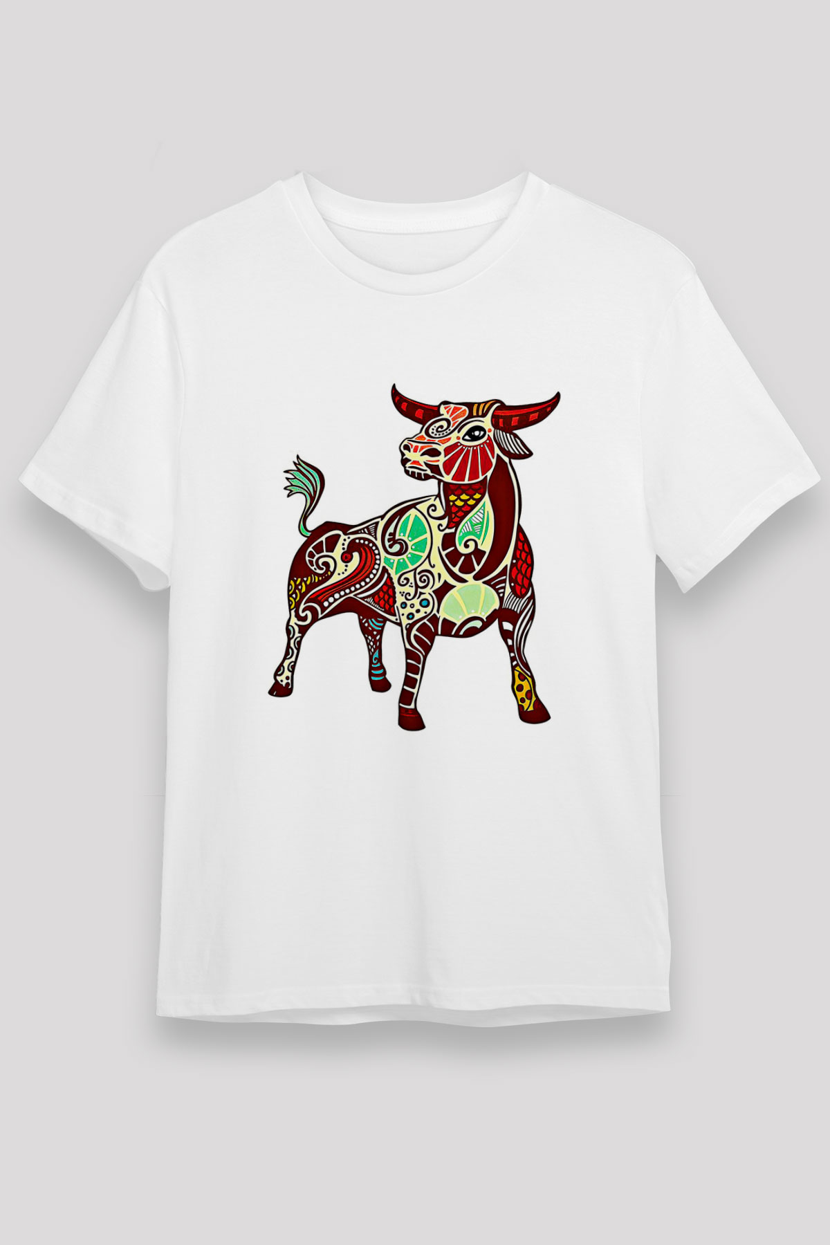 Boğa Burcu Unisex Baskılı Beyaz Tişört - Tshirt