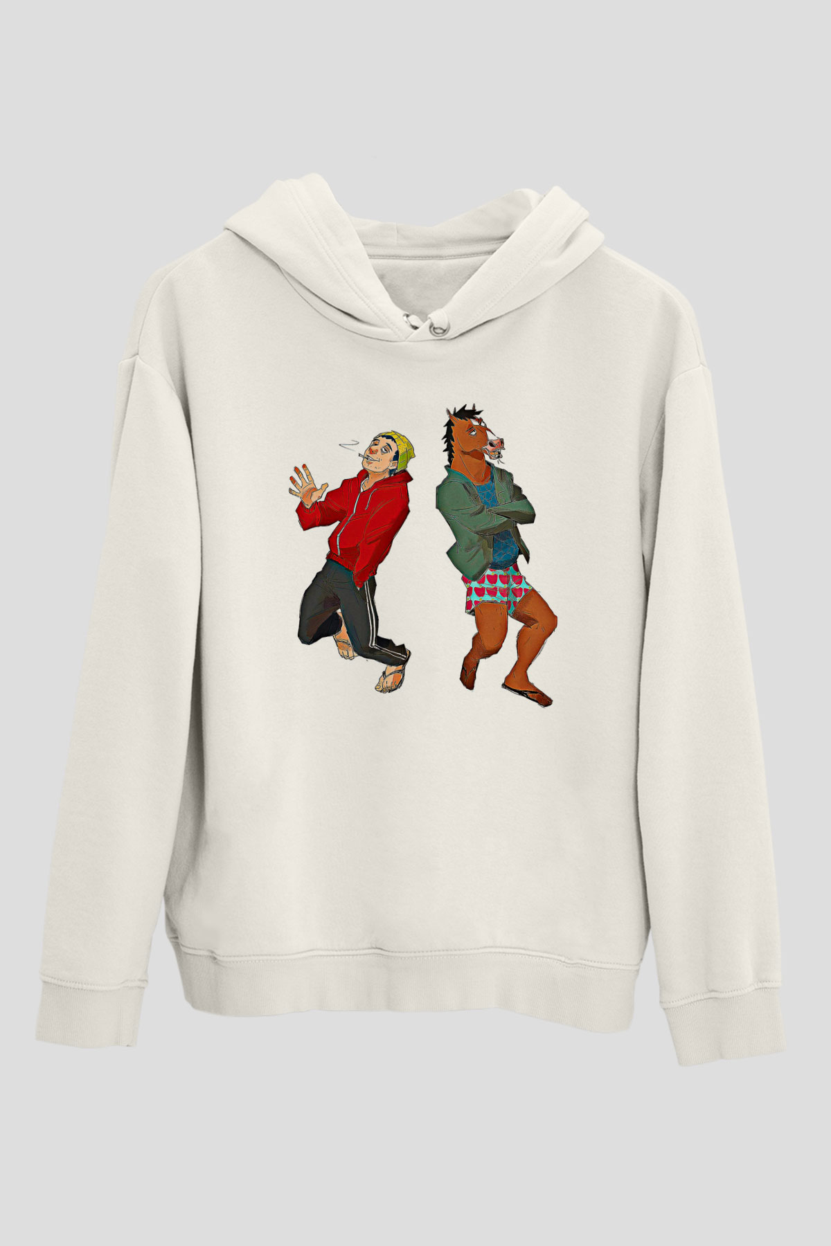 Bojack Horseman Baskılı Beyaz Unisex Hoodie