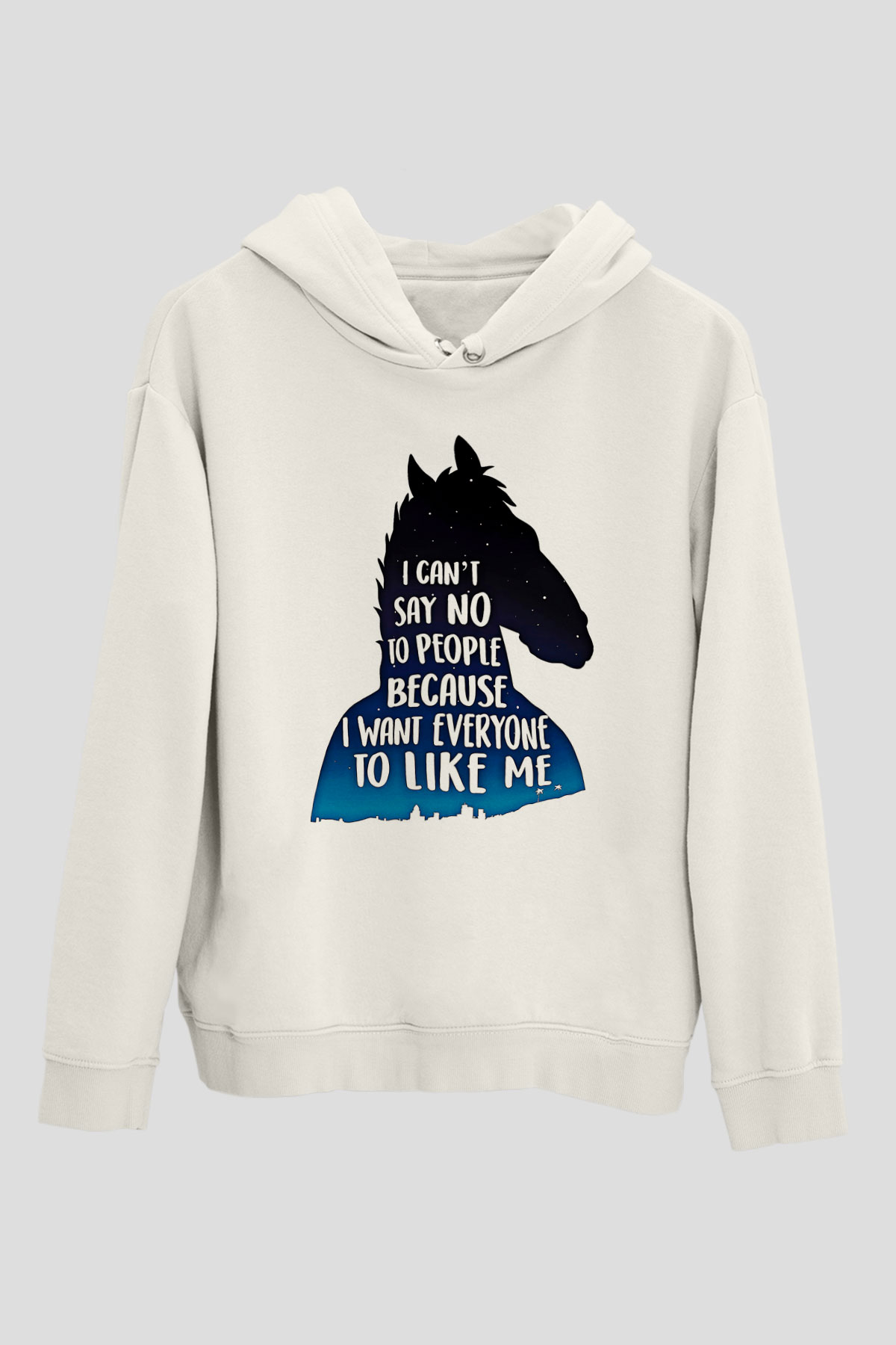 Bojack Horseman Baskılı Beyaz Unisex Hoodie