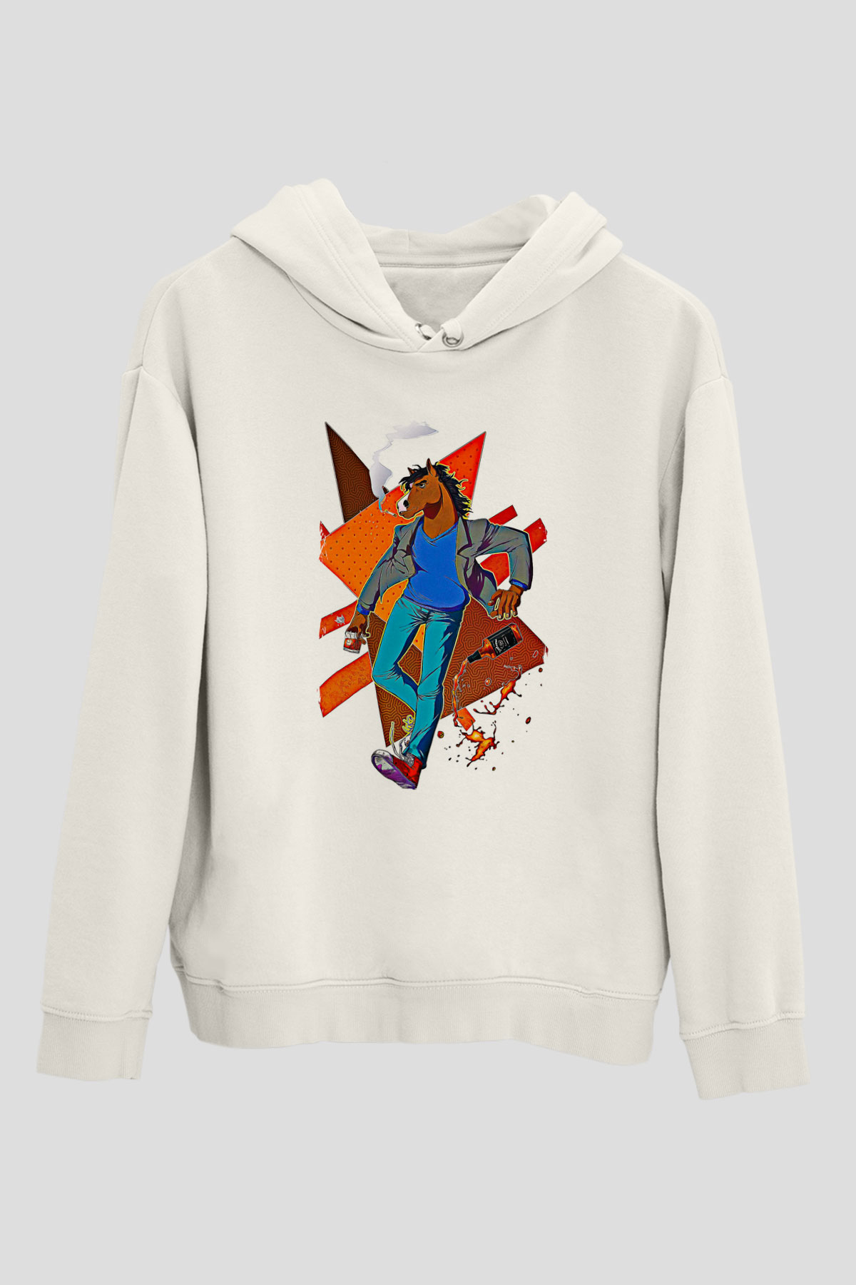Bojack Horseman Baskılı Beyaz Unisex Hoodie