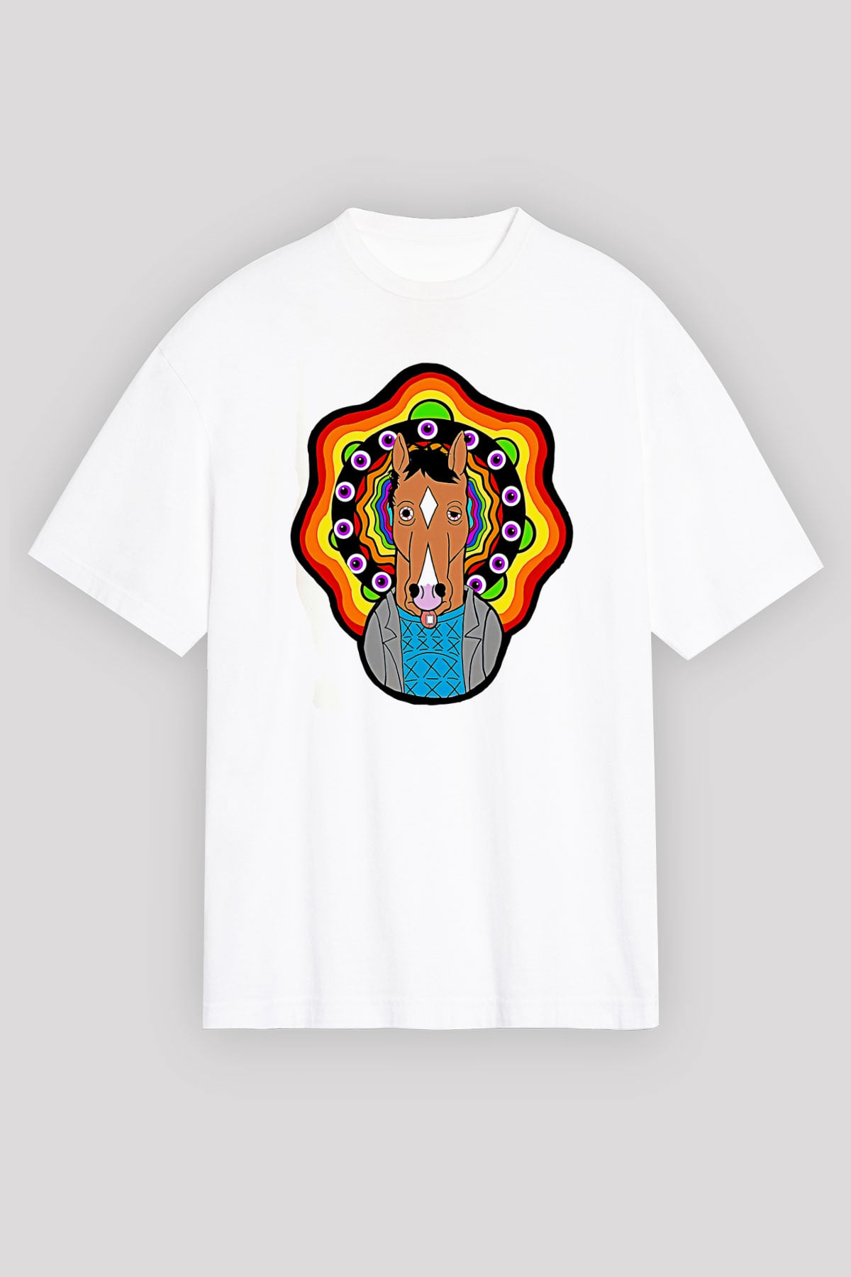 Bojack Horseman Baskılı Beyaz Unisex Oversize Tişört - Tshirt
