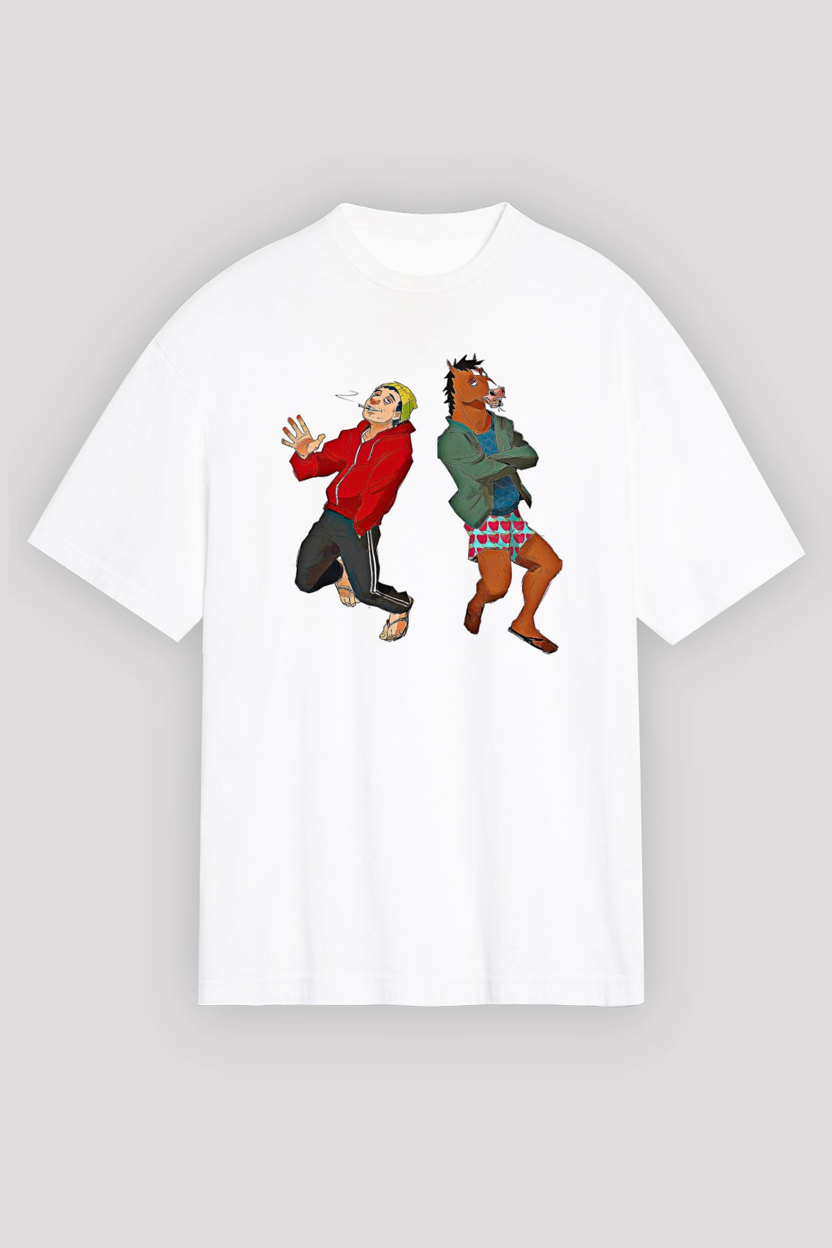 Bojack Horseman Baskılı Beyaz Unisex Oversize Tişört - Tshirt