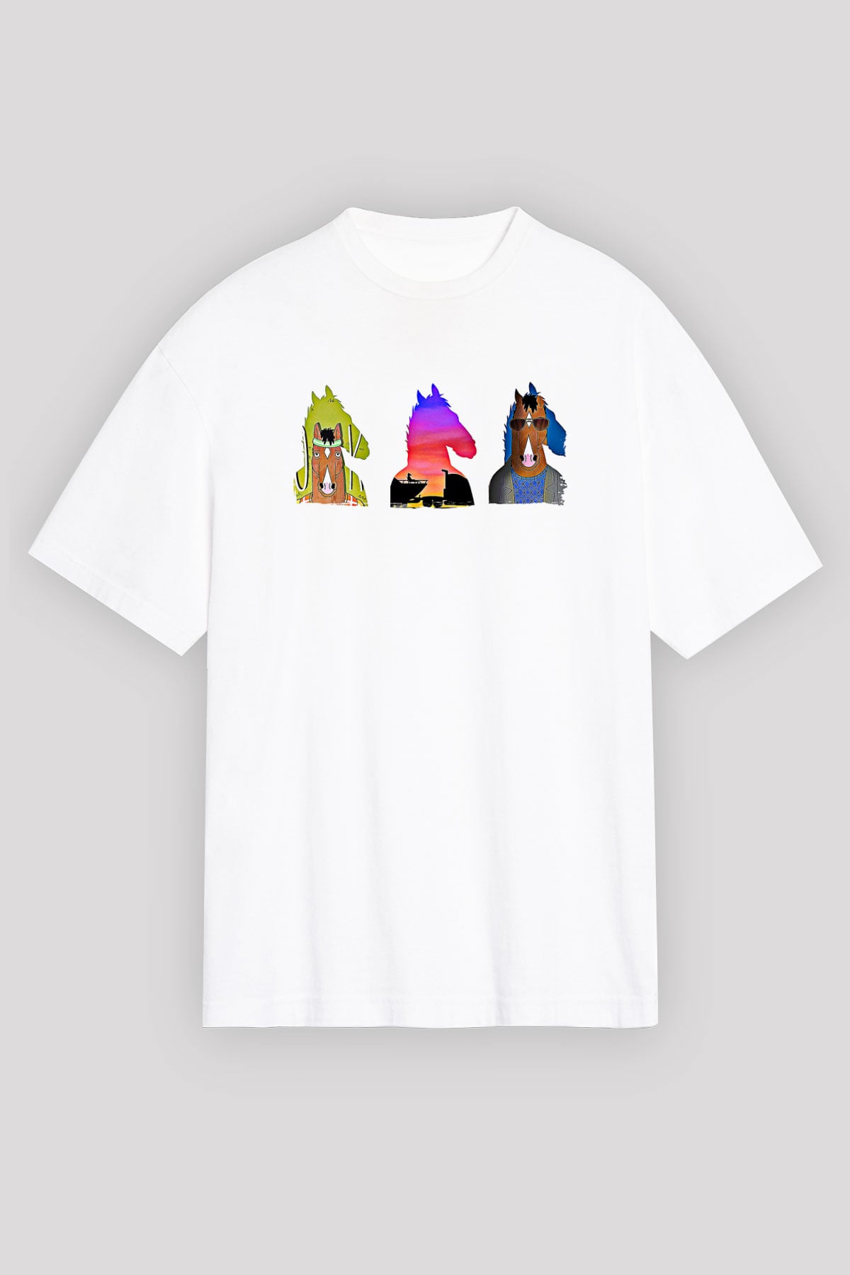 Bojack Horseman Baskılı Beyaz Unisex Oversize Tişört - Tshirt