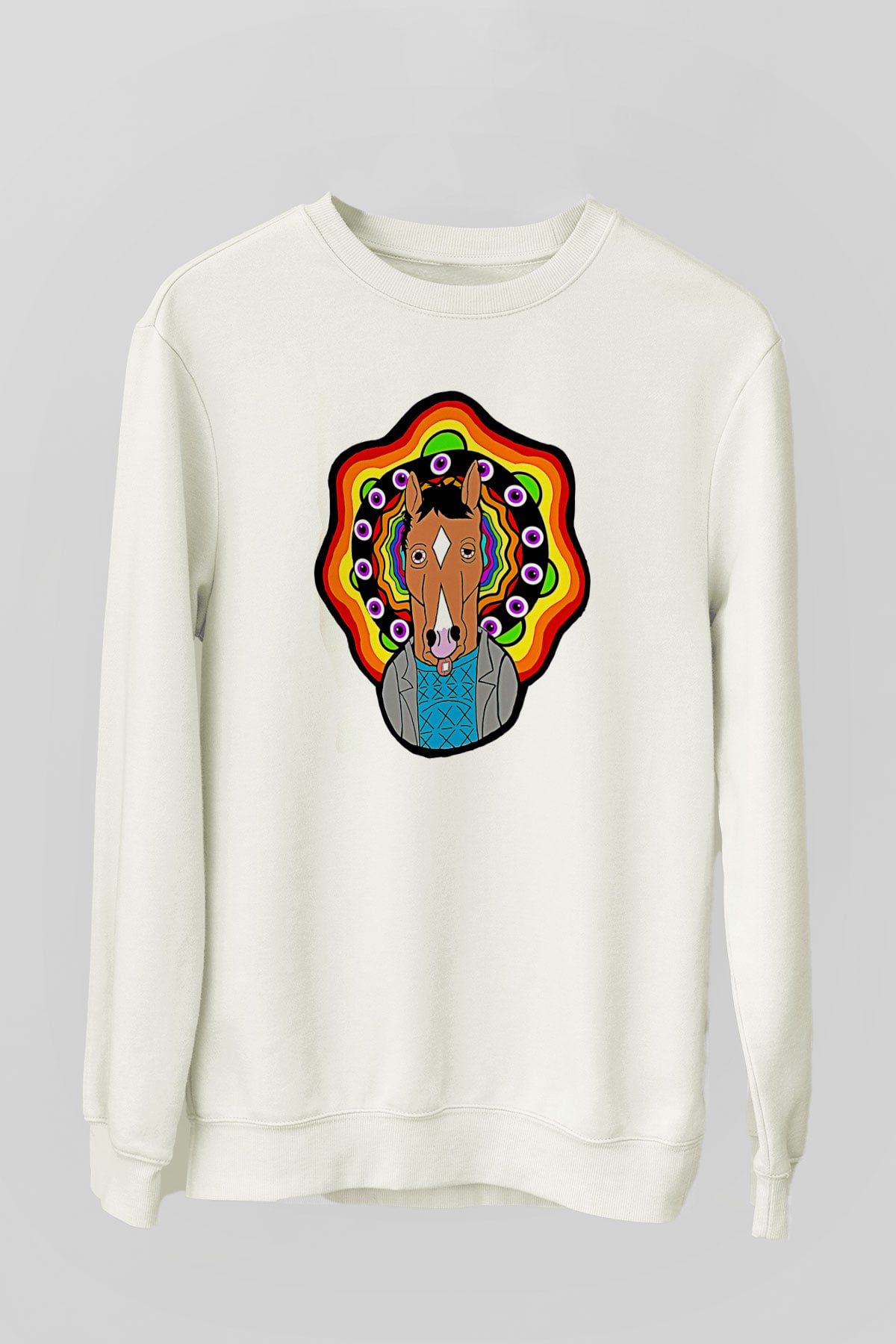 Bojack Horseman Baskılı Beyaz Unisex Sweatshirt