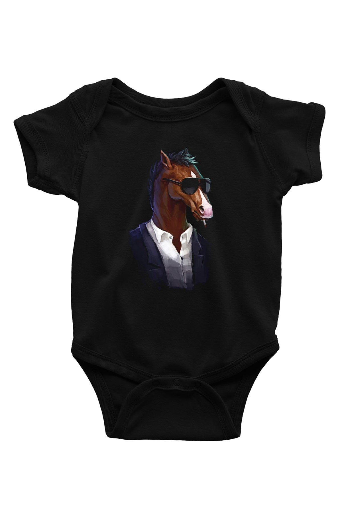 Bojack Horseman Baskılı Unisex Siyah Bebek Body - Zıbın