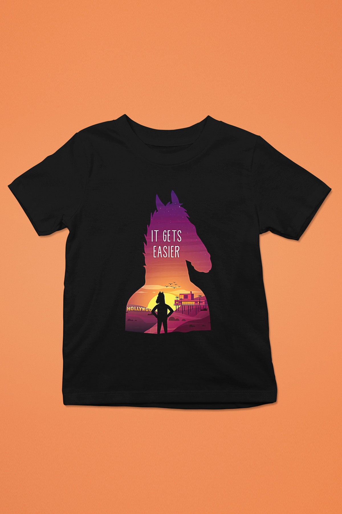Bojack Horseman Baskılı Unisex Siyah Çocuk Tişört - Tshirt