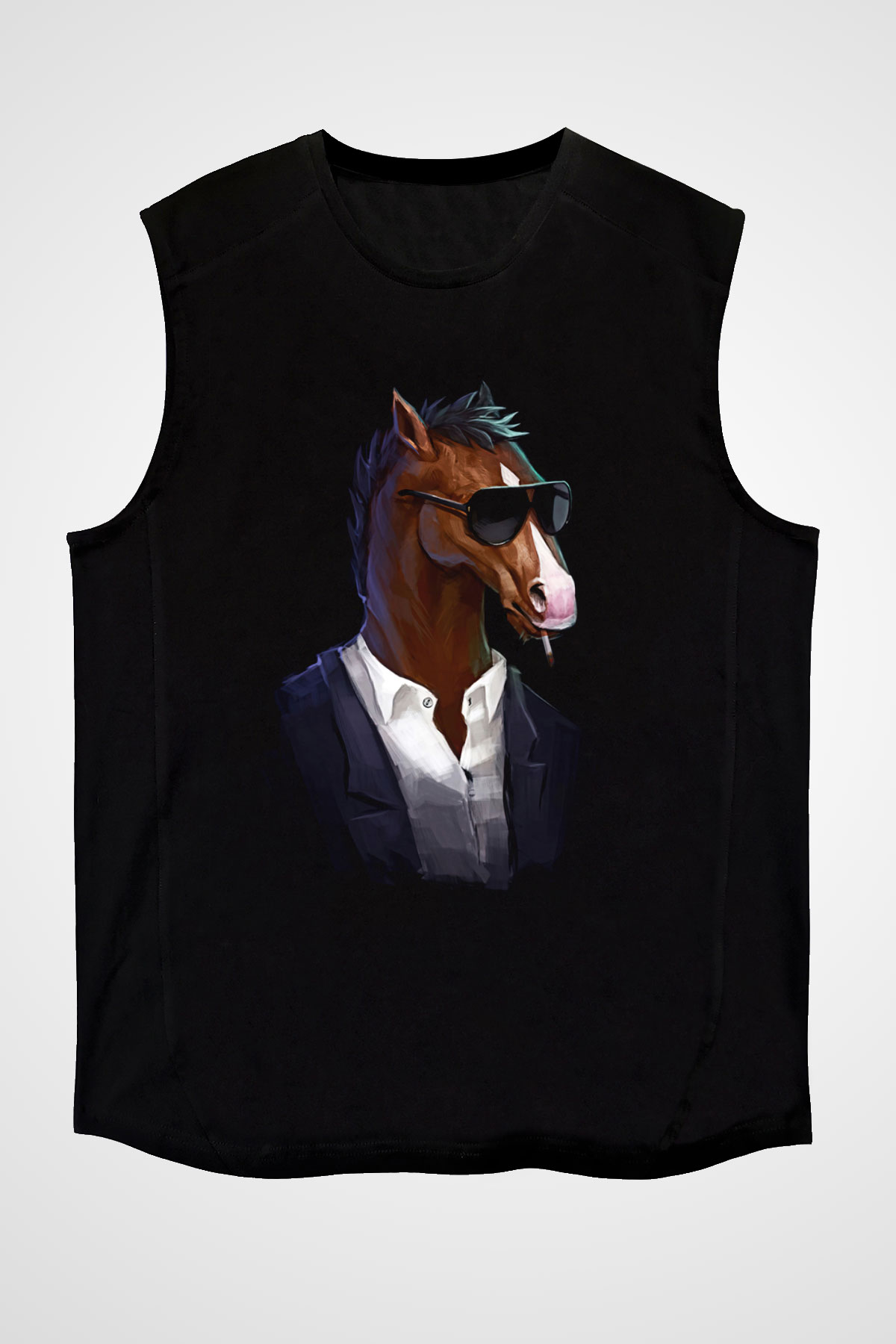 Bojack Horseman Baskılı Unisex Siyah Kolsuz Tişört - Tshirt