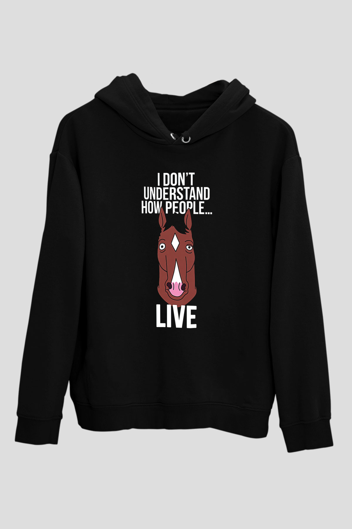 Bojack Horseman Baskılı Unisex Siyah Kapüşonlu Sweatshirt