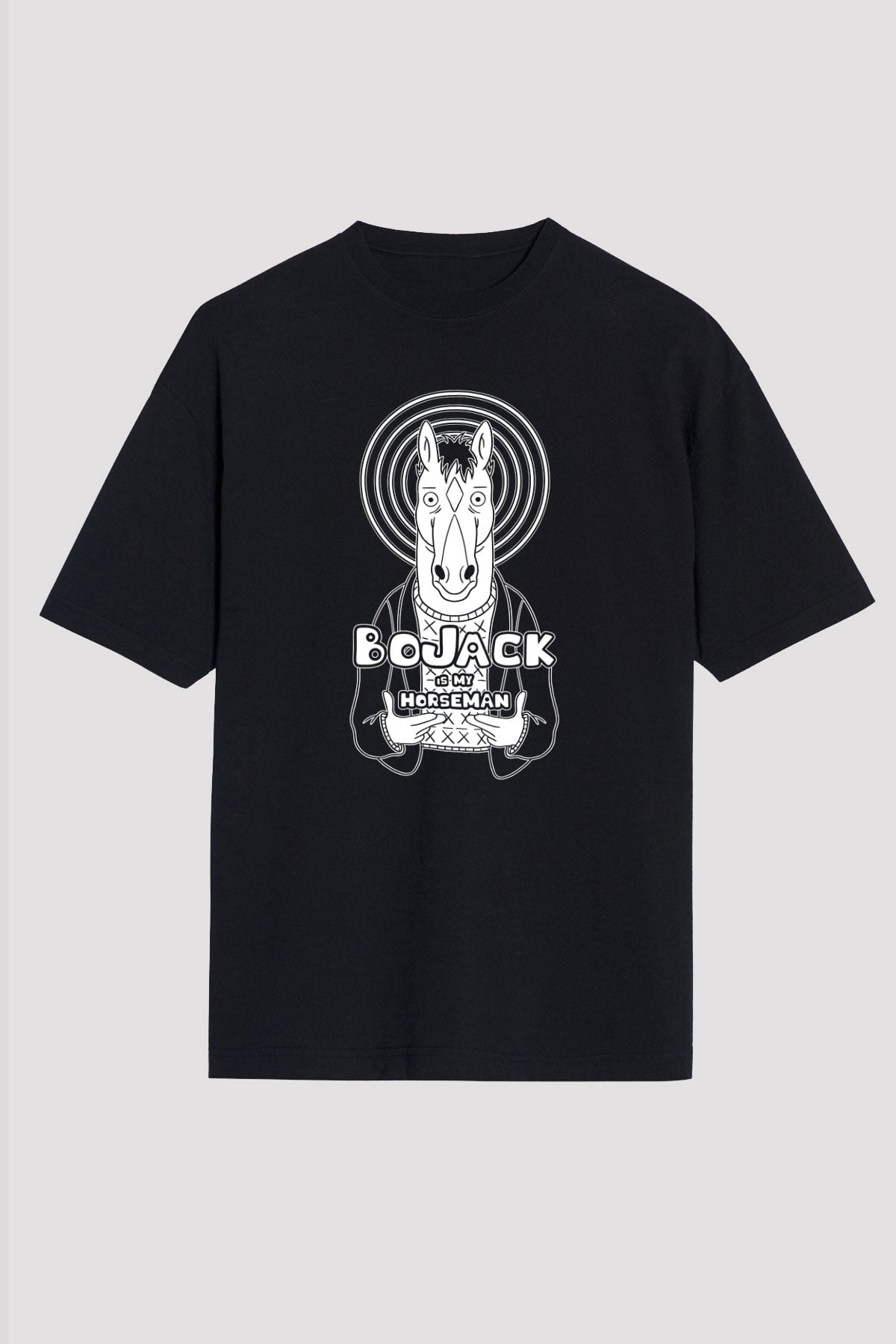 Bojack Horseman Baskılı Unisex Siyah Oversize Tişört - Tshirt