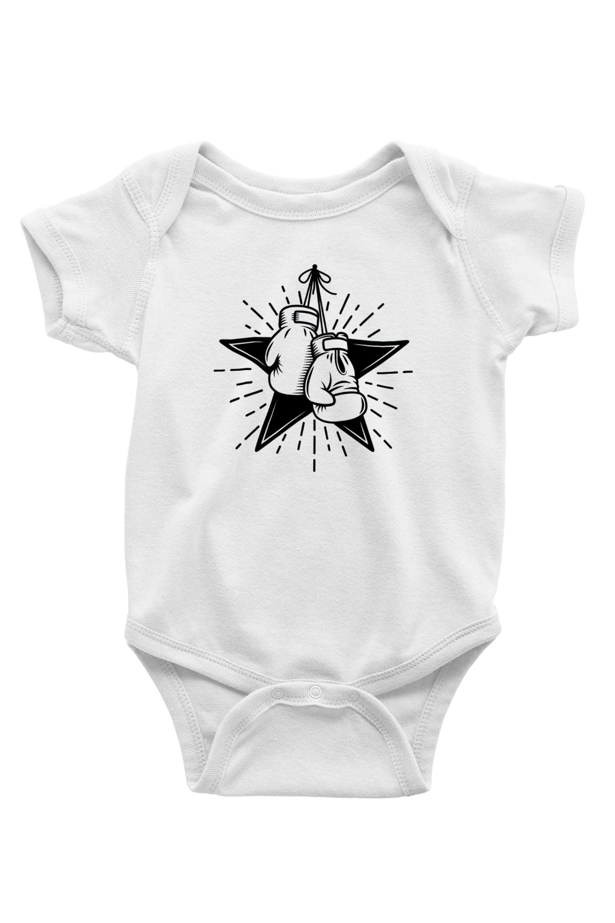 Boks Baskılı Beyaz Unisex Bebek Body - Zıbın
