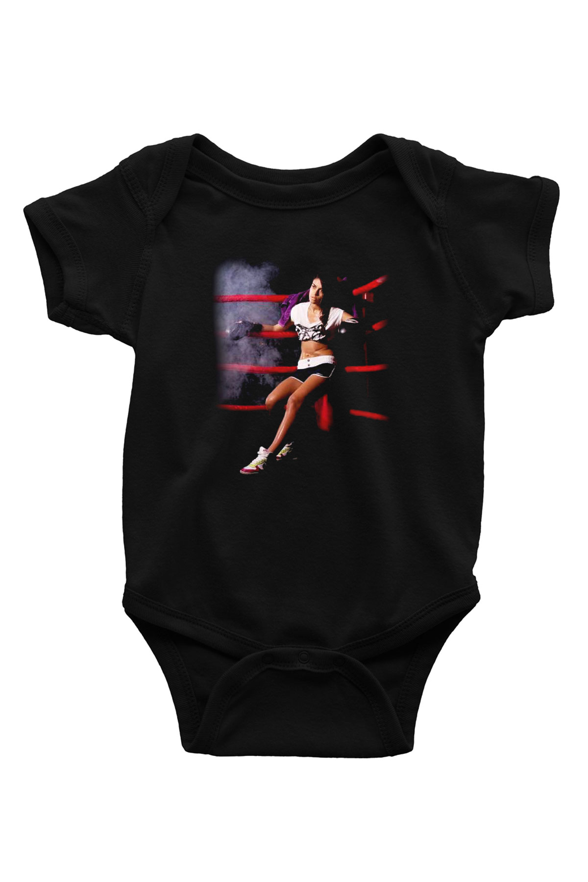 Boks Baskılı Siyah Bebek Body - Zıbın