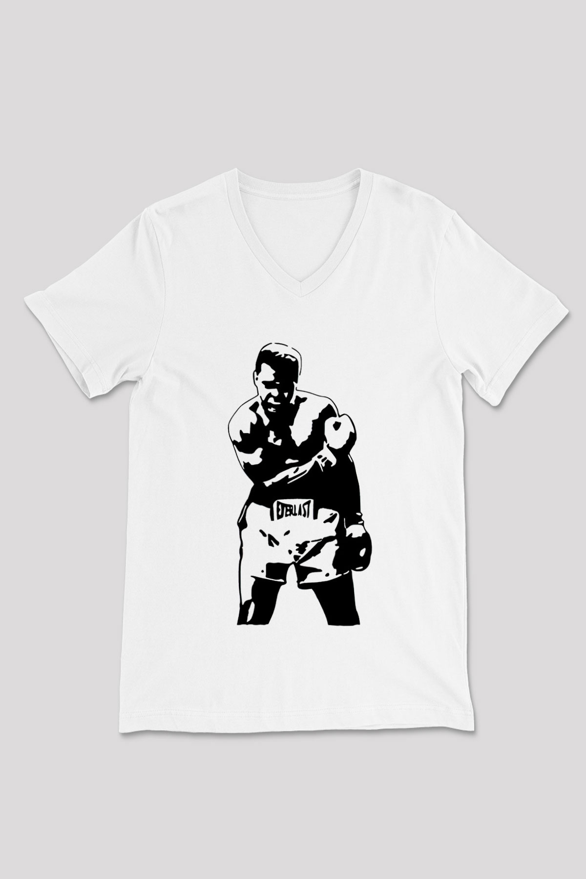 Boks Beyaz Unisex V Yaka Tişört T-Shirt