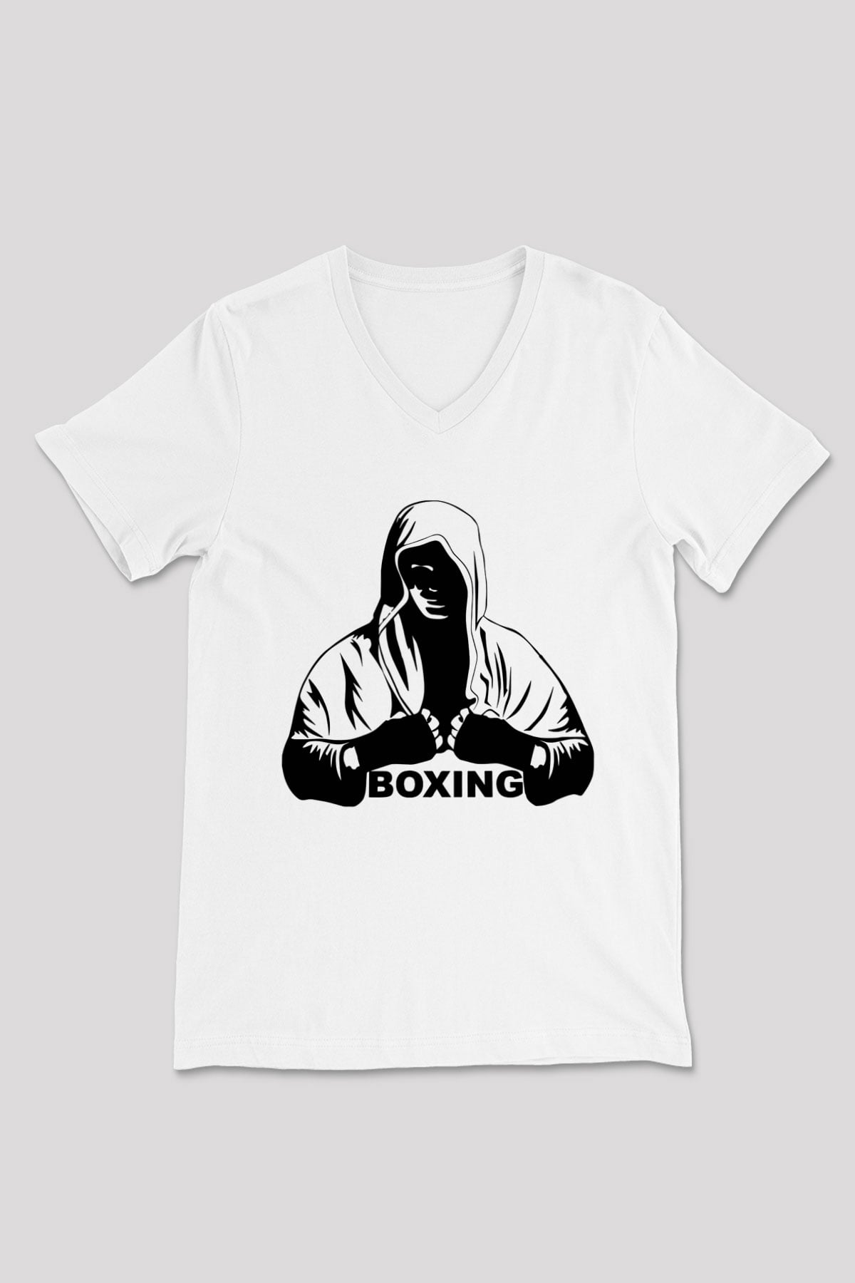 Boks Beyaz Unisex V Yaka Tişört T-Shirt