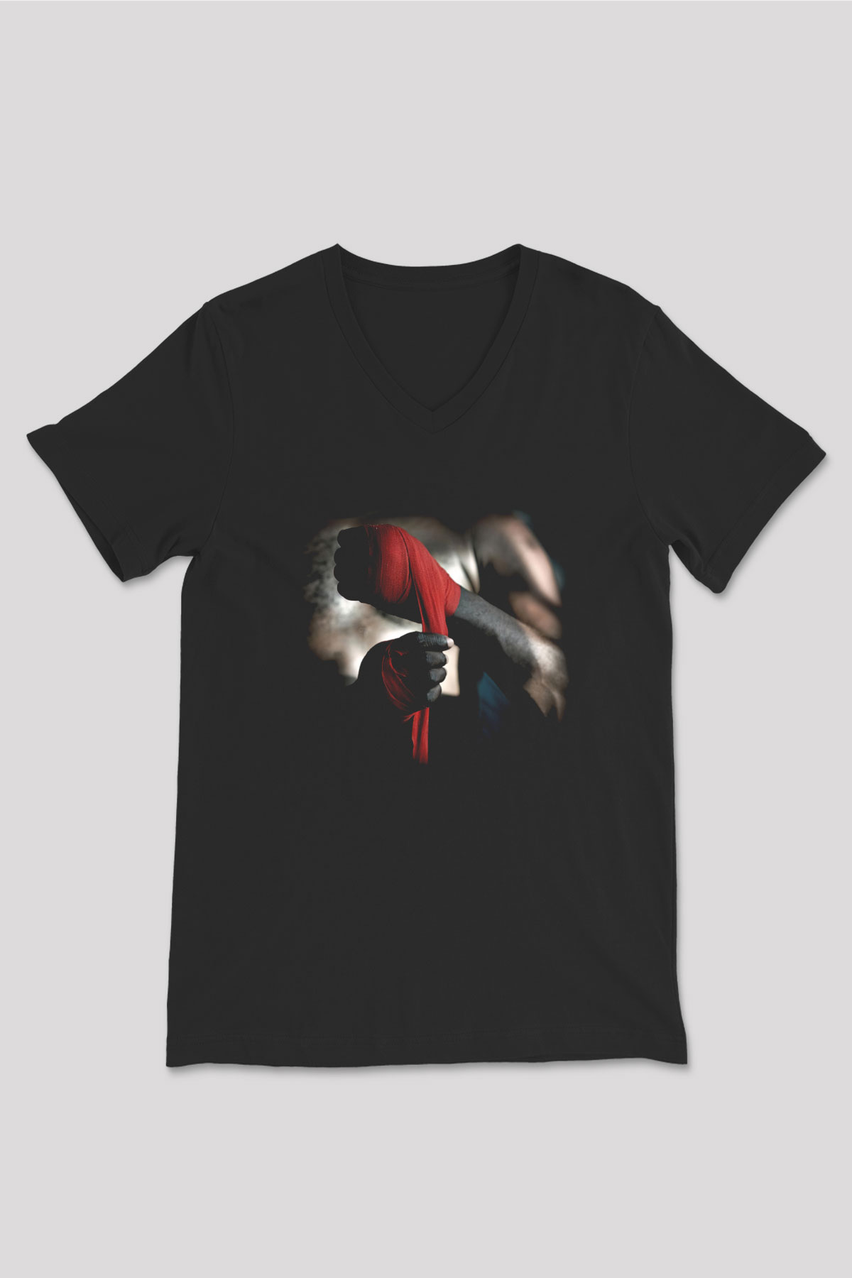 Boks Siyah Unisex V Yaka Tişört T-Shirt