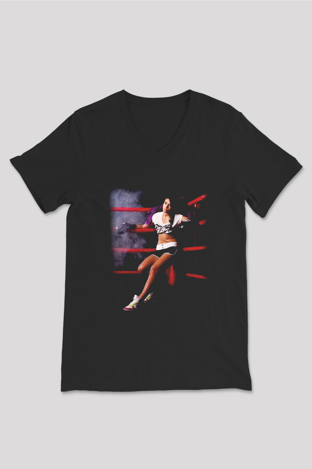 Boks Siyah Unisex V Yaka Tişört T-Shirt