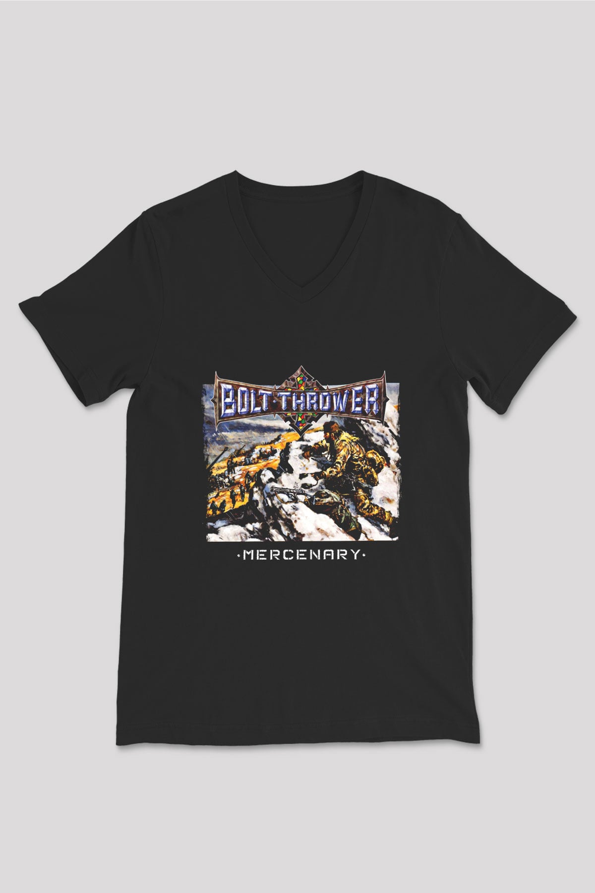 Bolt Thrower Baskılı Unisex Siyah V Yaka Tişört
