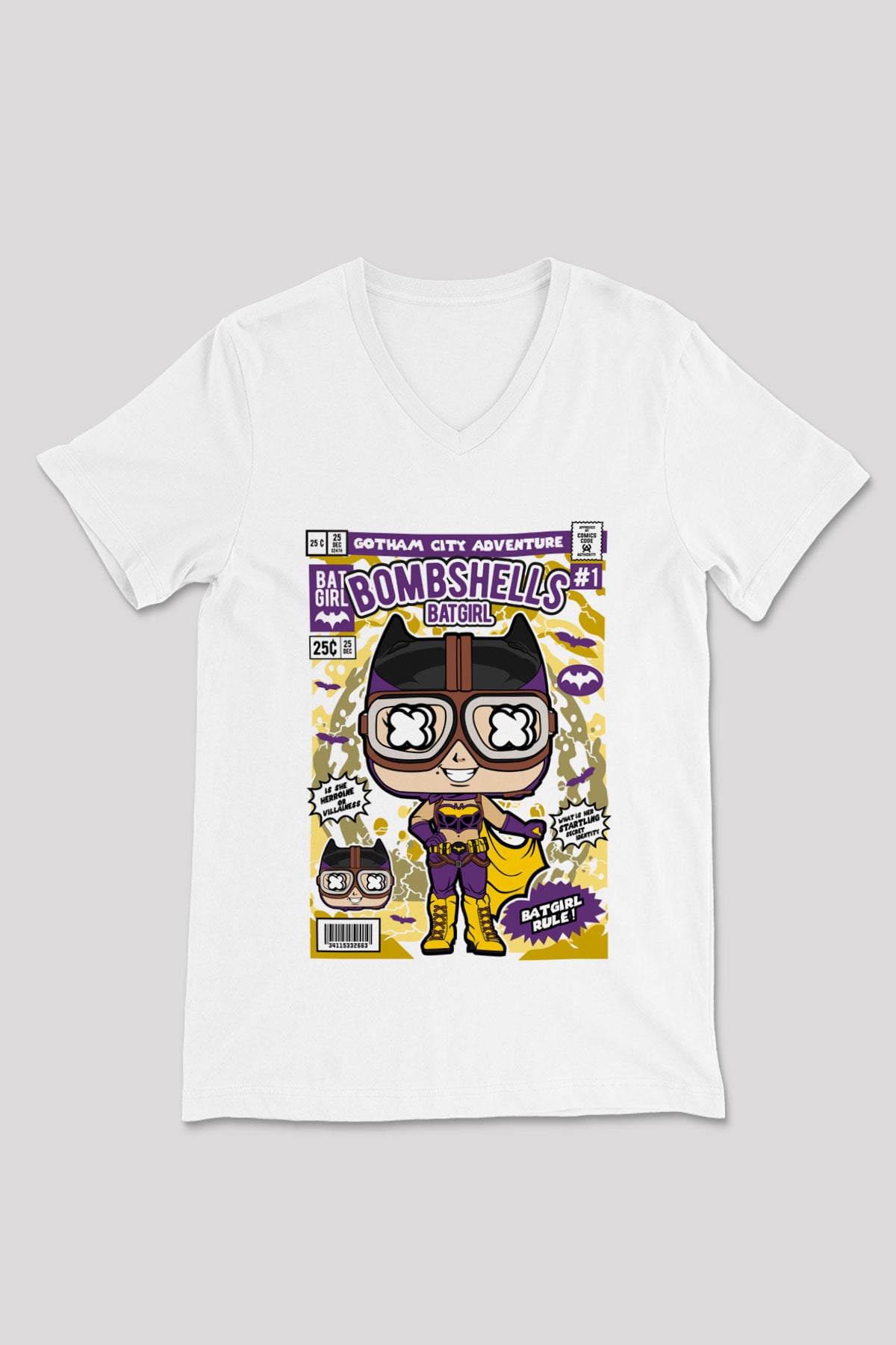 Bombshells Baskılı Unisex Beyaz V Yaka Tişört