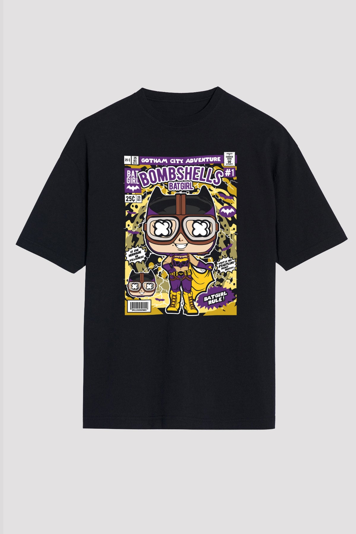 Bombshells Baskılı Unisex Siyah Oversize Tişört