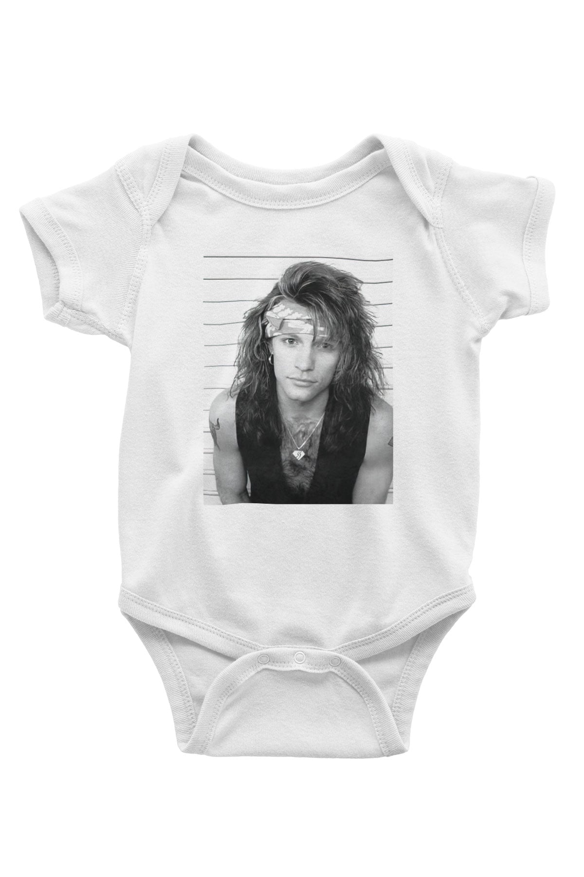 Bon Jovi Baskılı Beyaz Unisex Bebek Body - Zıbın