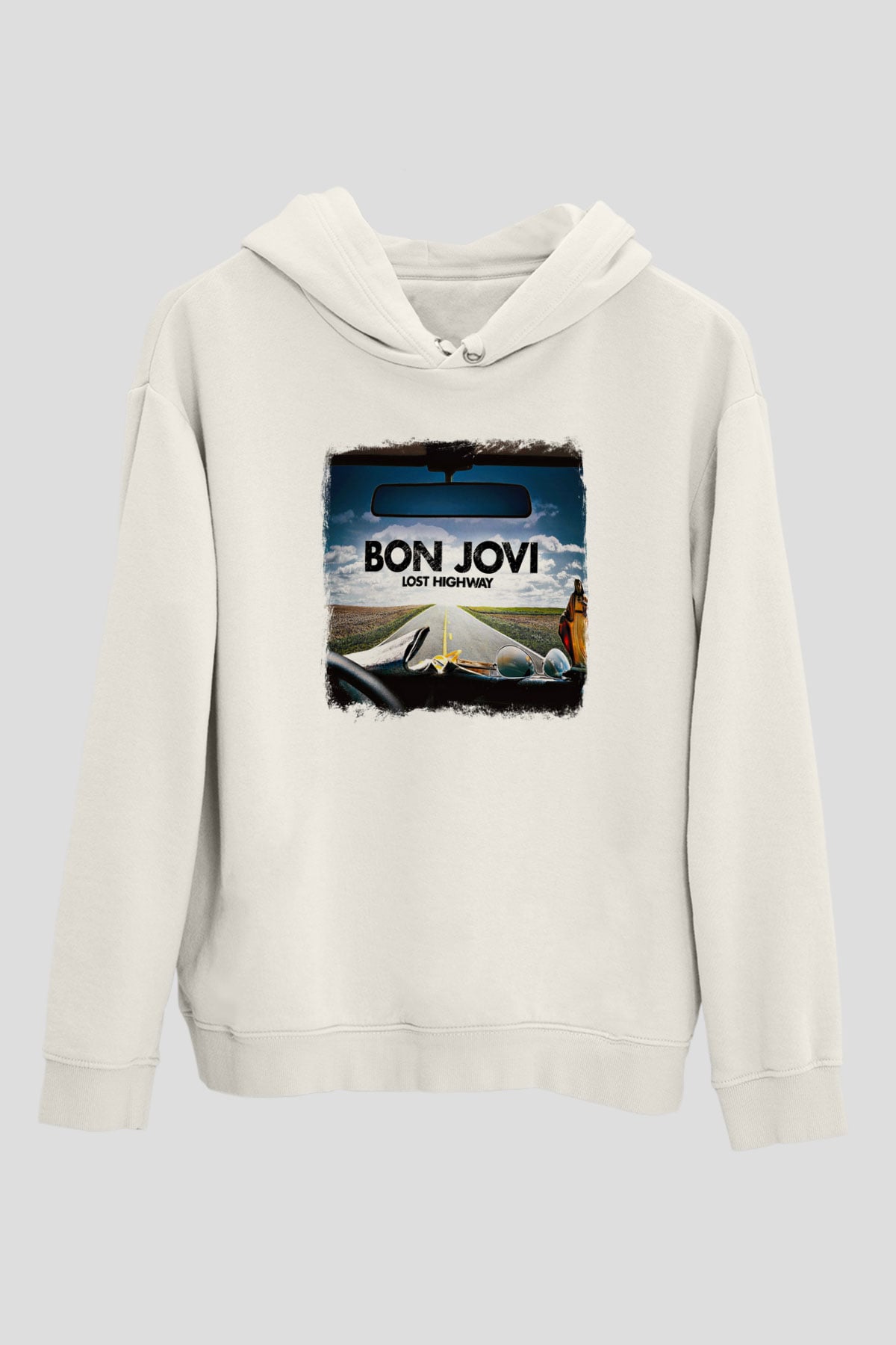 Bon Jovi Baskılı Unisex Beyaz Hoodie