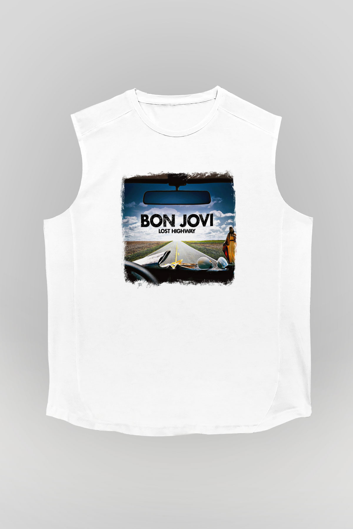 Bon Jovi Baskılı Unisex Beyaz Kolsuz Tişört