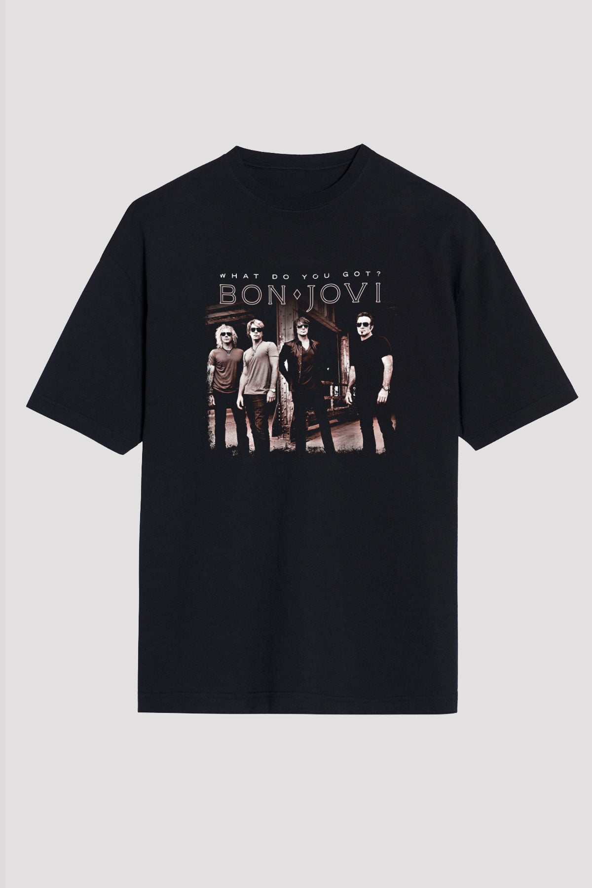 Bon Jovi Baskılı Unisex Siyah Oversize Tişört