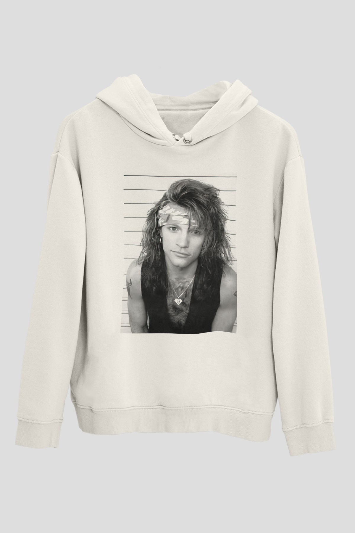 Bon Jovi Beyaz Unisex Kapşonlu Sweatshirt