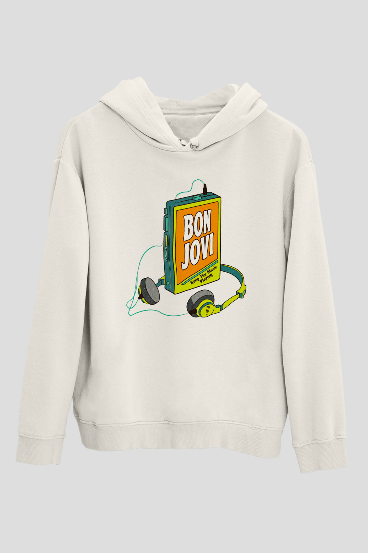 Bon Jovi Beyaz Unisex Kapüşonlu Sweatshirt