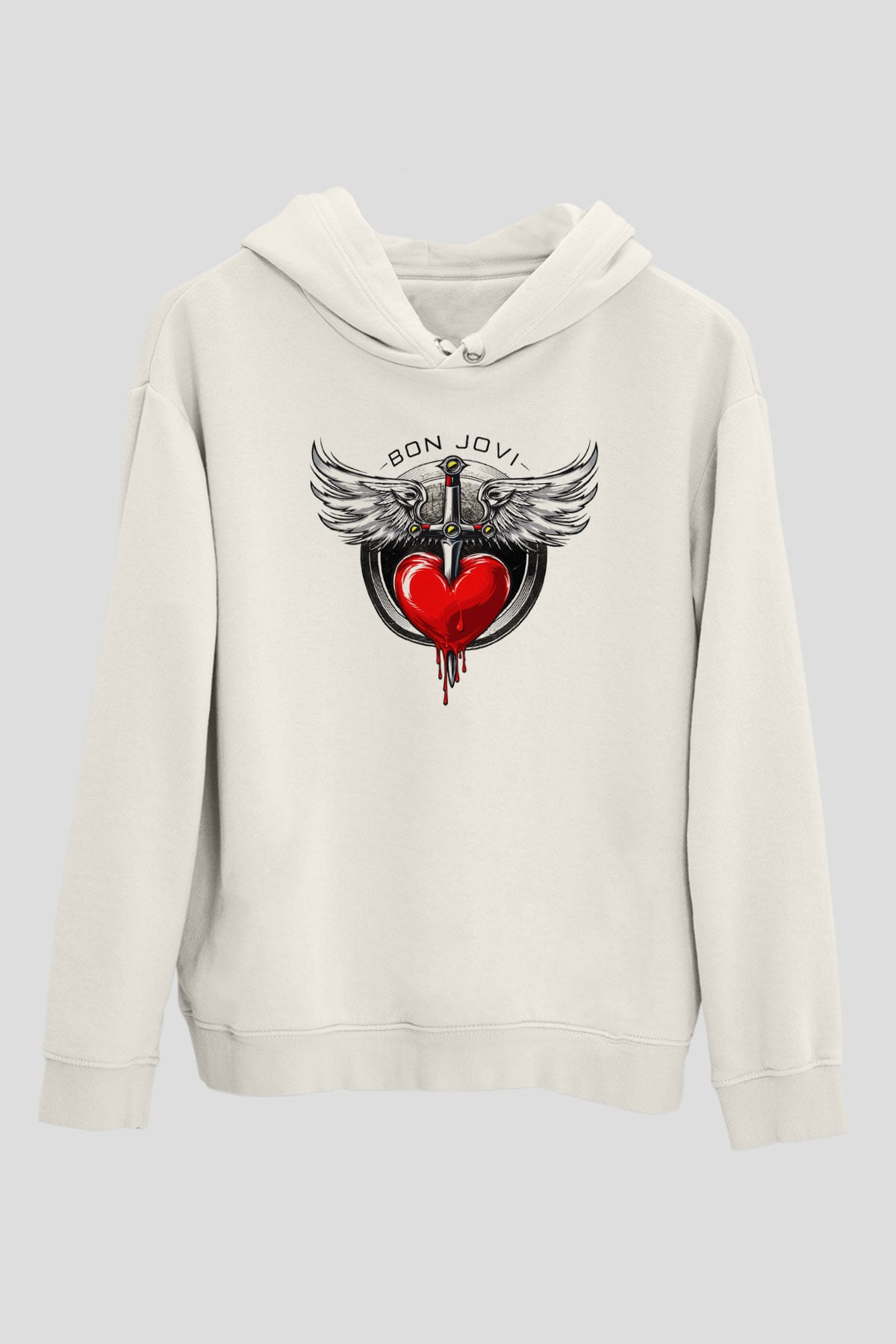 Bon Jovi Beyaz Unisex Kapüşonlu Sweatshirt