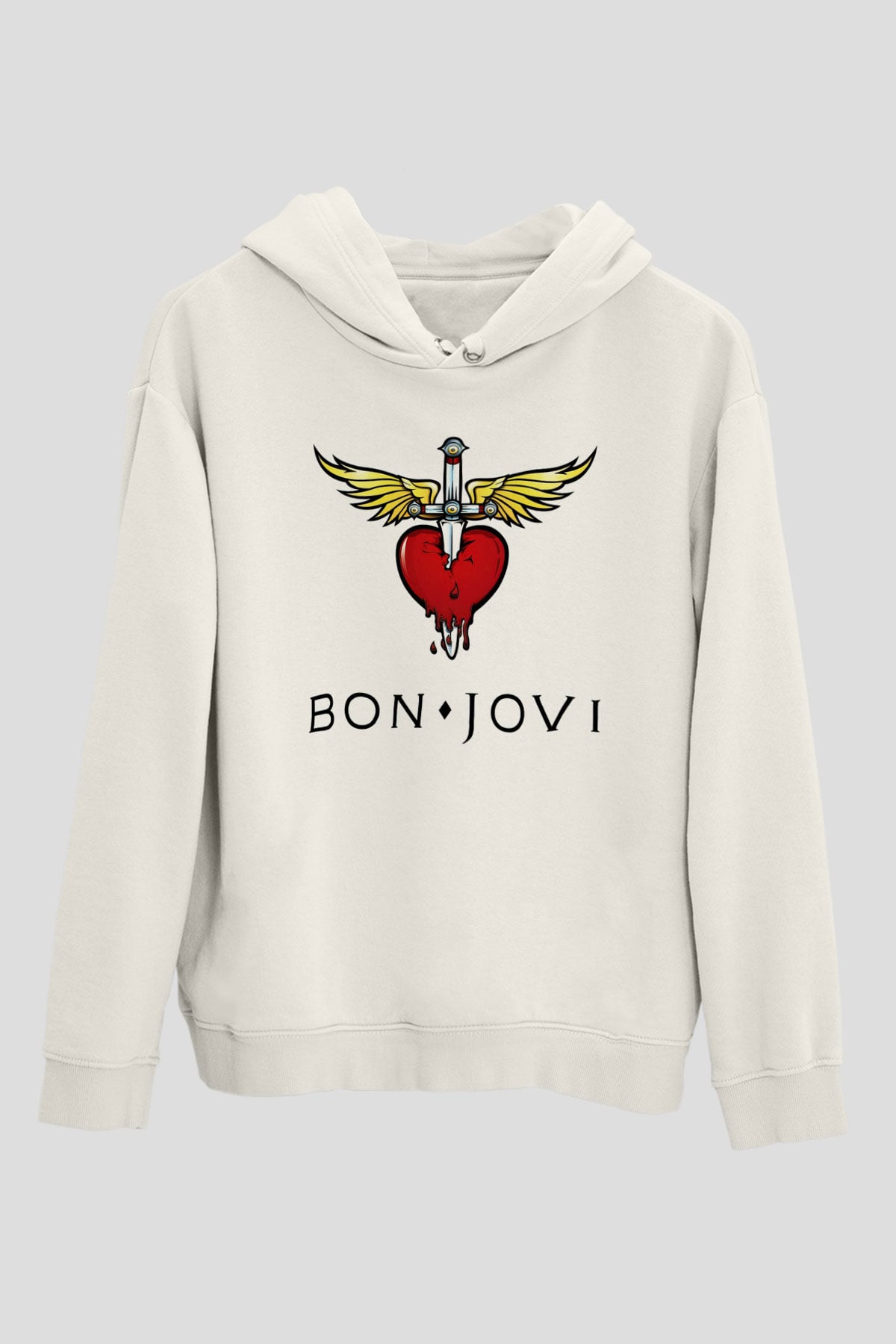 Bon Jovi Beyaz Unisex Kapüşonlu Sweatshirt