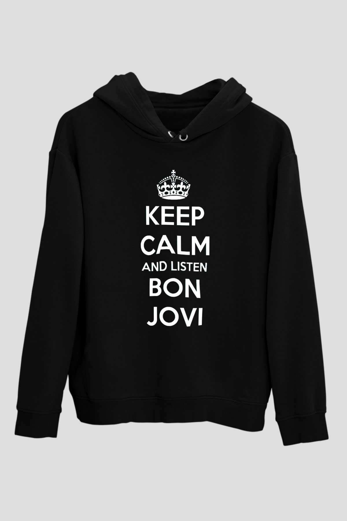 Bon Jovi Keep Calm And Listen To Siyah Unisex Kapüşonlu Sweatshirt