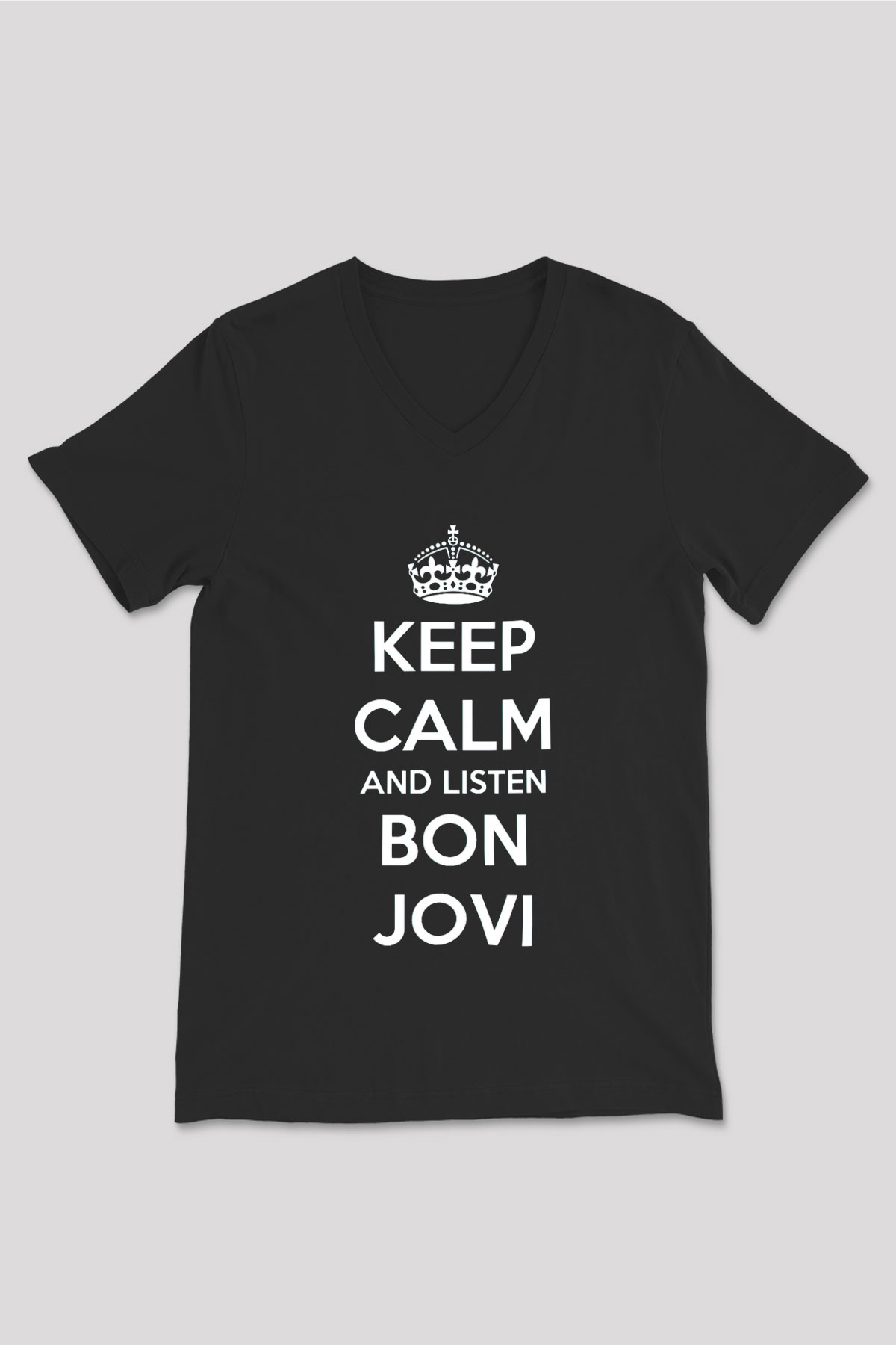 Bon Jovi Keep Calm And Listen To Siyah Unisex V Yaka Tişört