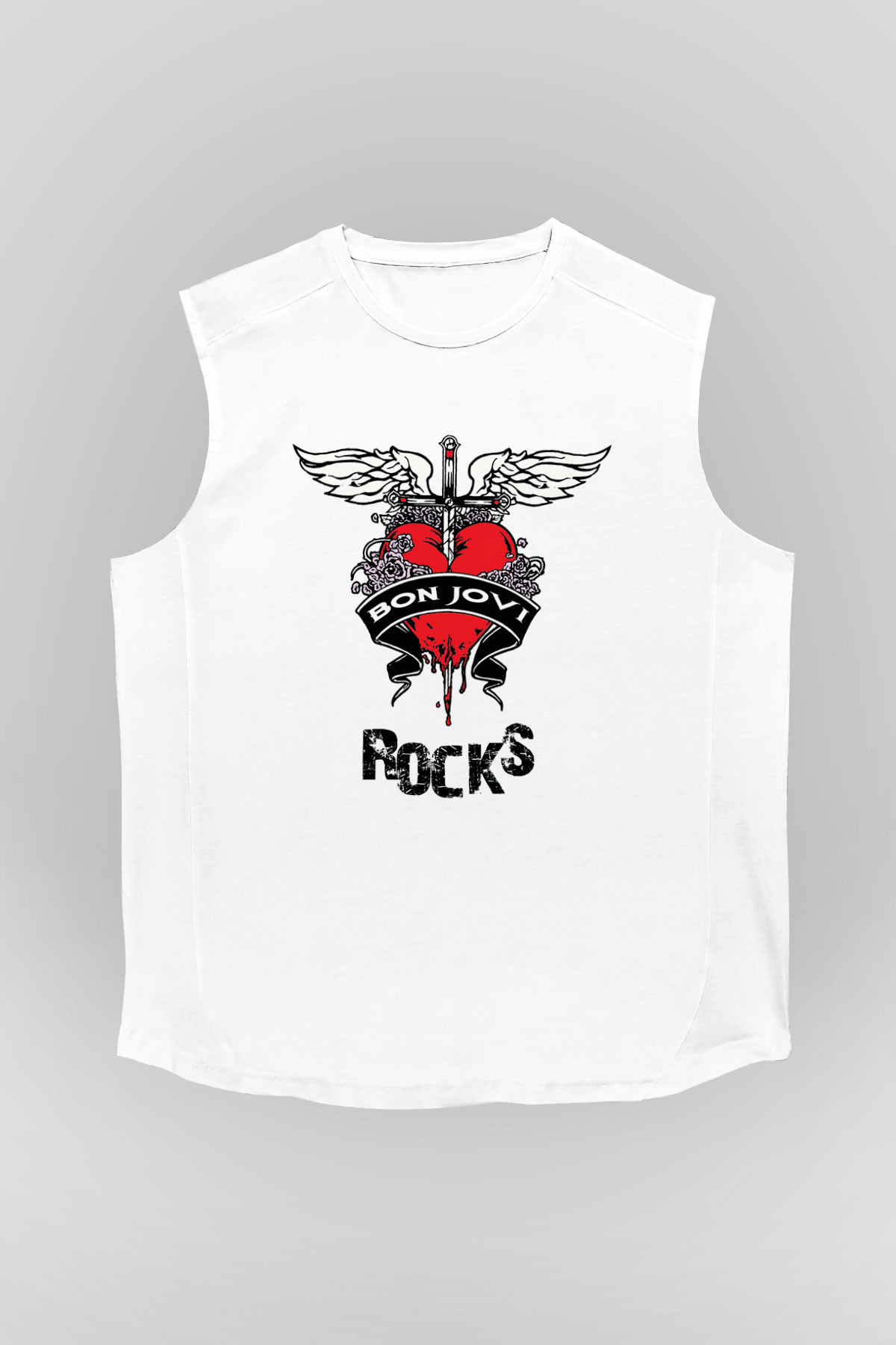 Bon Jovi Rocks Beyaz Unisex Kolsuz Tişört