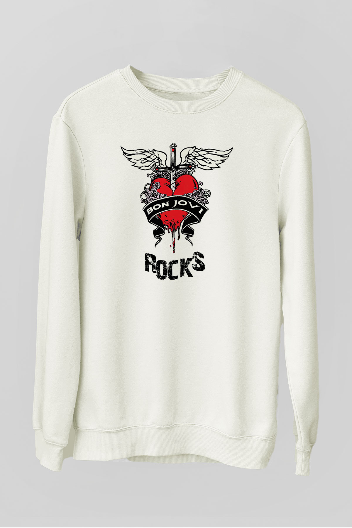 Bon Jovi Rocks Beyaz Unisex Sweatshirt