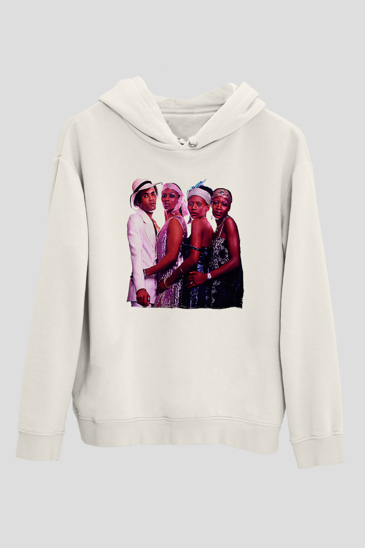 Boney M Baskılı Beyaz Unisex Kapüşonlu Sweatshirt