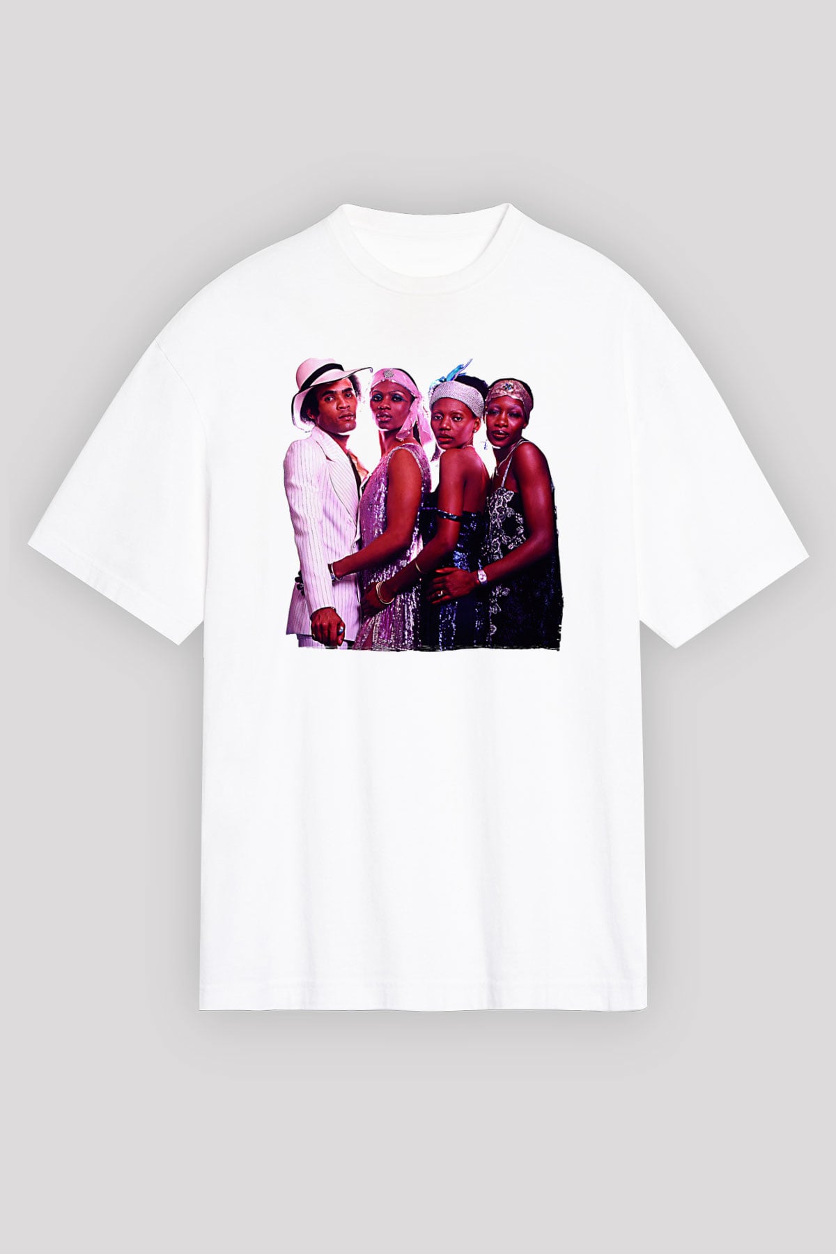 Boney M Baskılı Beyaz Unisex Oversize Tişört - Tshirt