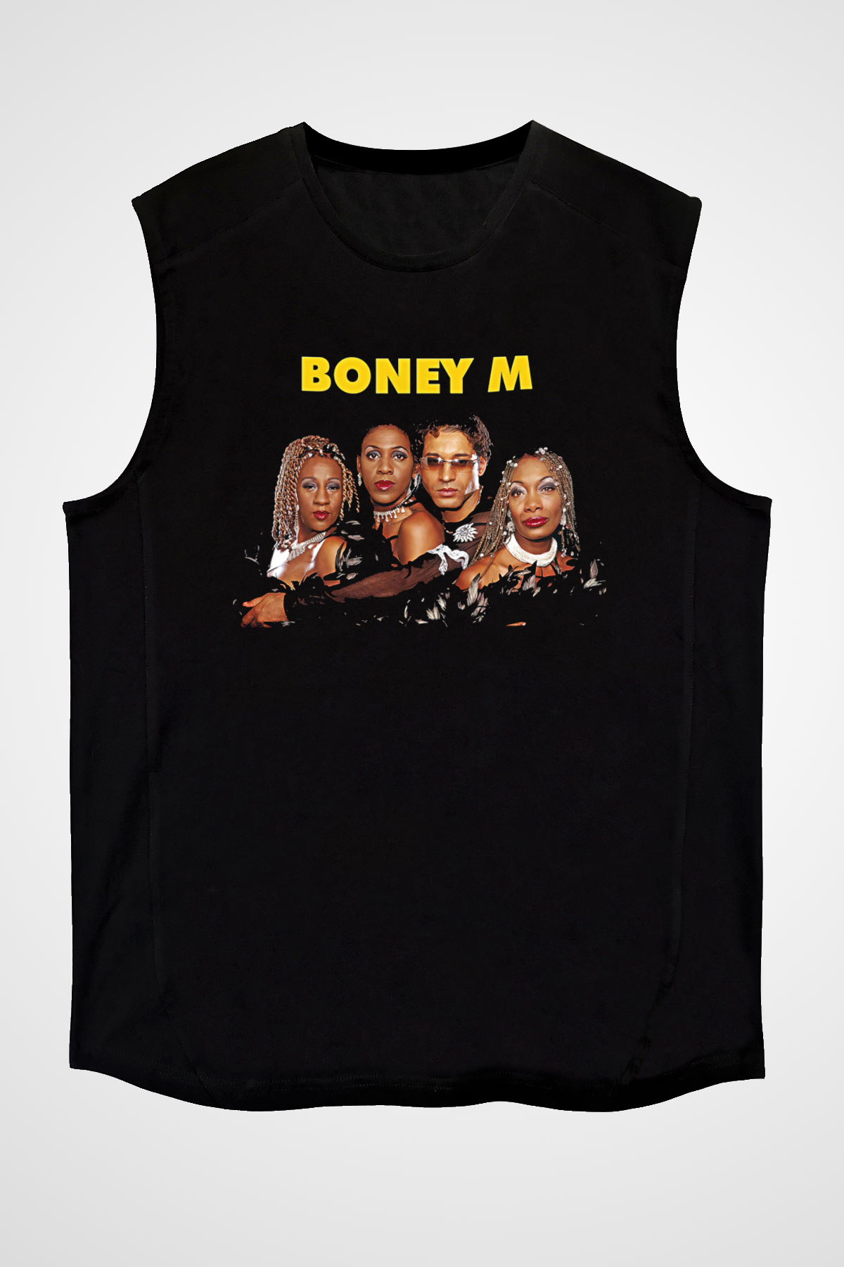 Boney M Baskılı Unisex Siyah Kolsuz Tişört - Tshirt