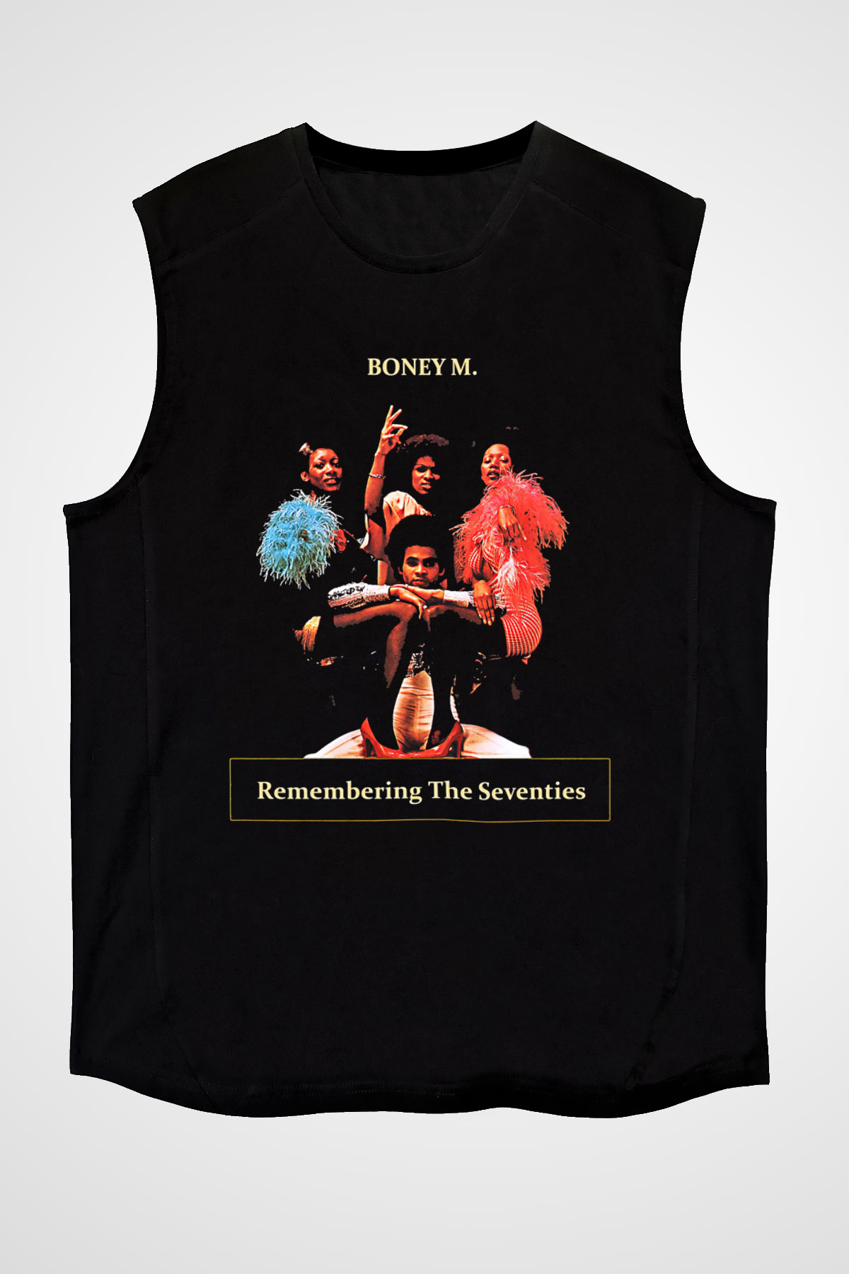 Boney M Baskılı Unisex Siyah Kolsuz Tişört - Tshirt