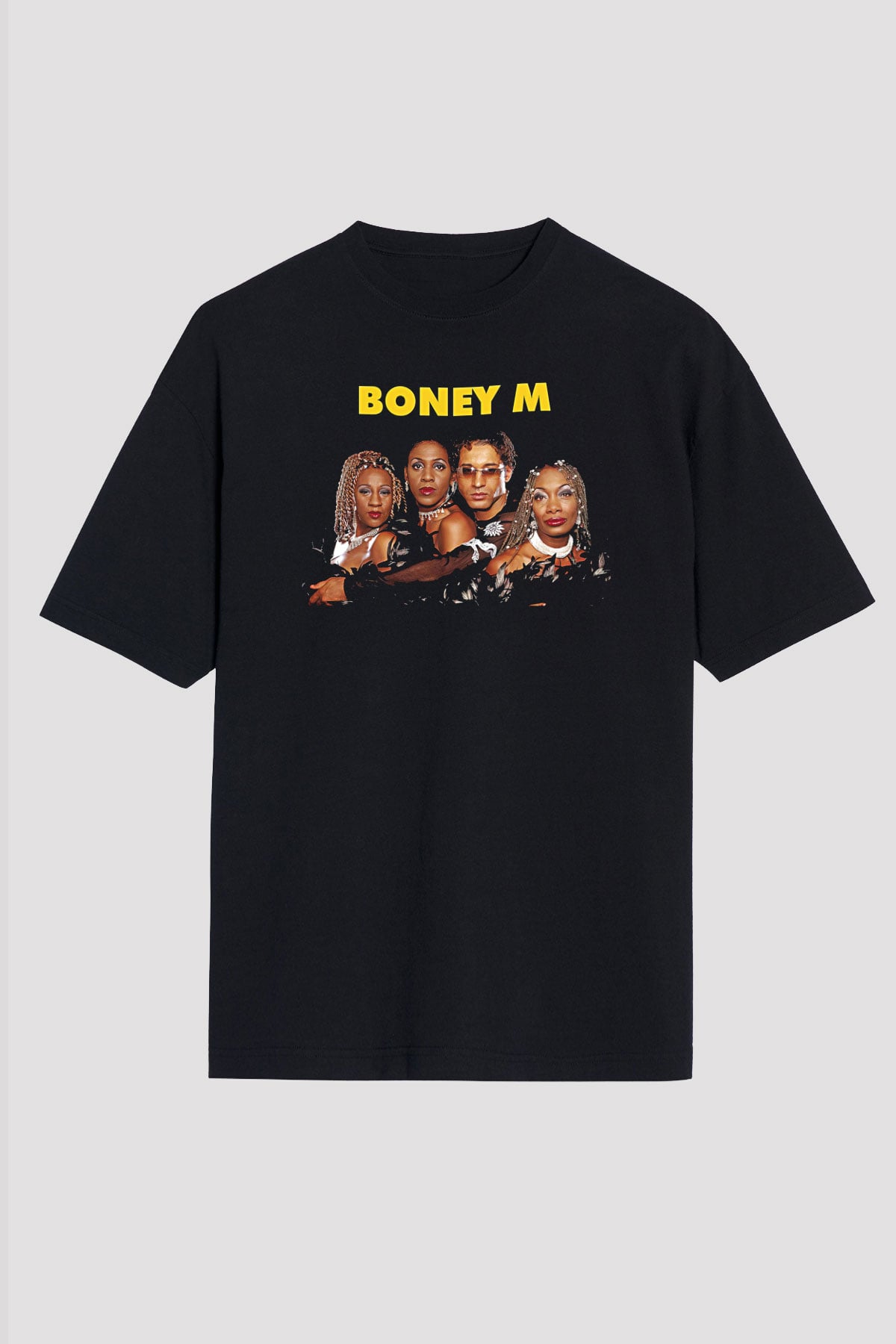 Boney M Baskılı Unisex Siyah Oversize Tişört - Tshirt