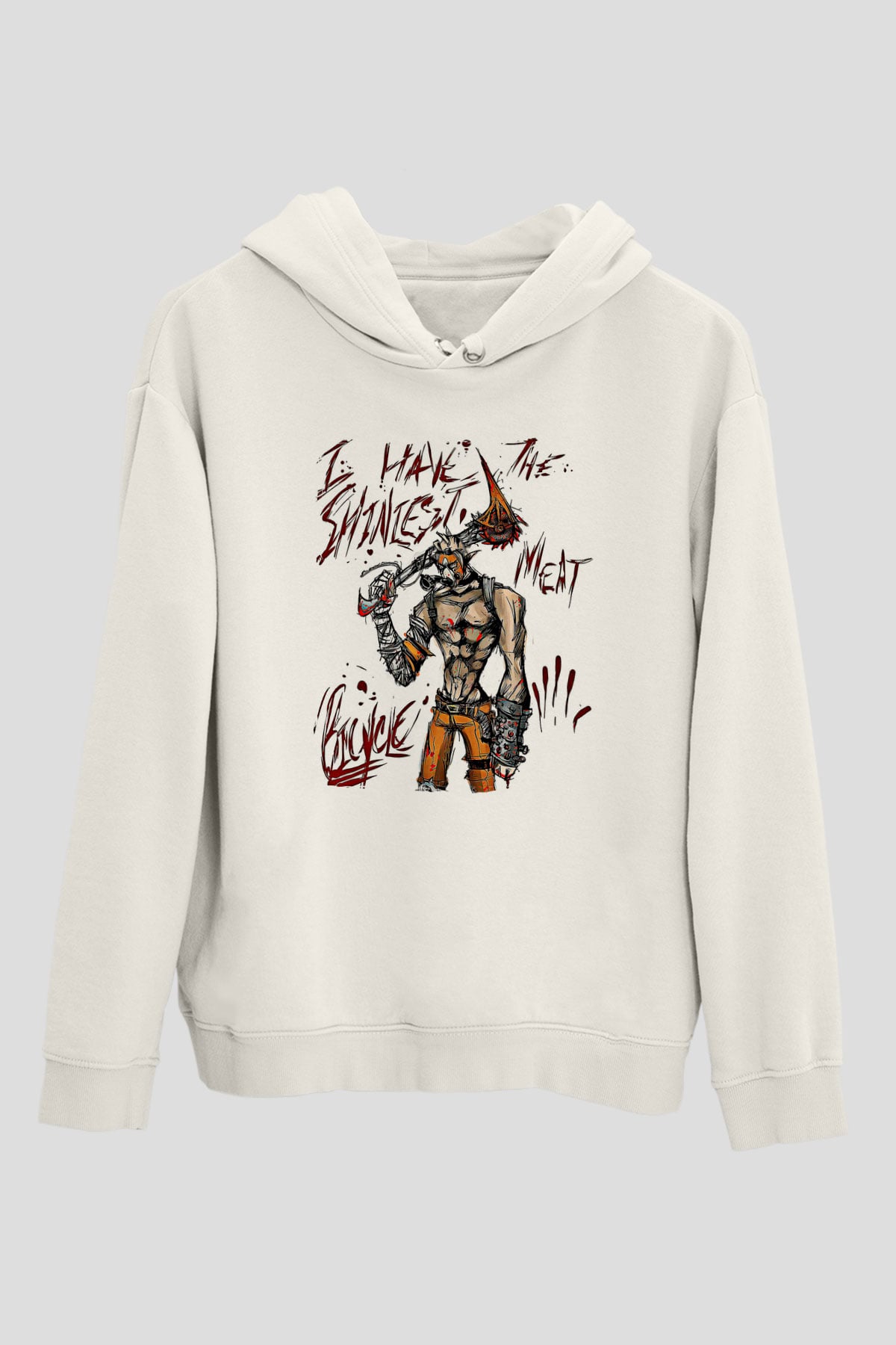 Borderlands Baskılı Beyaz Unisex Kapüşonlu Sweatshirt