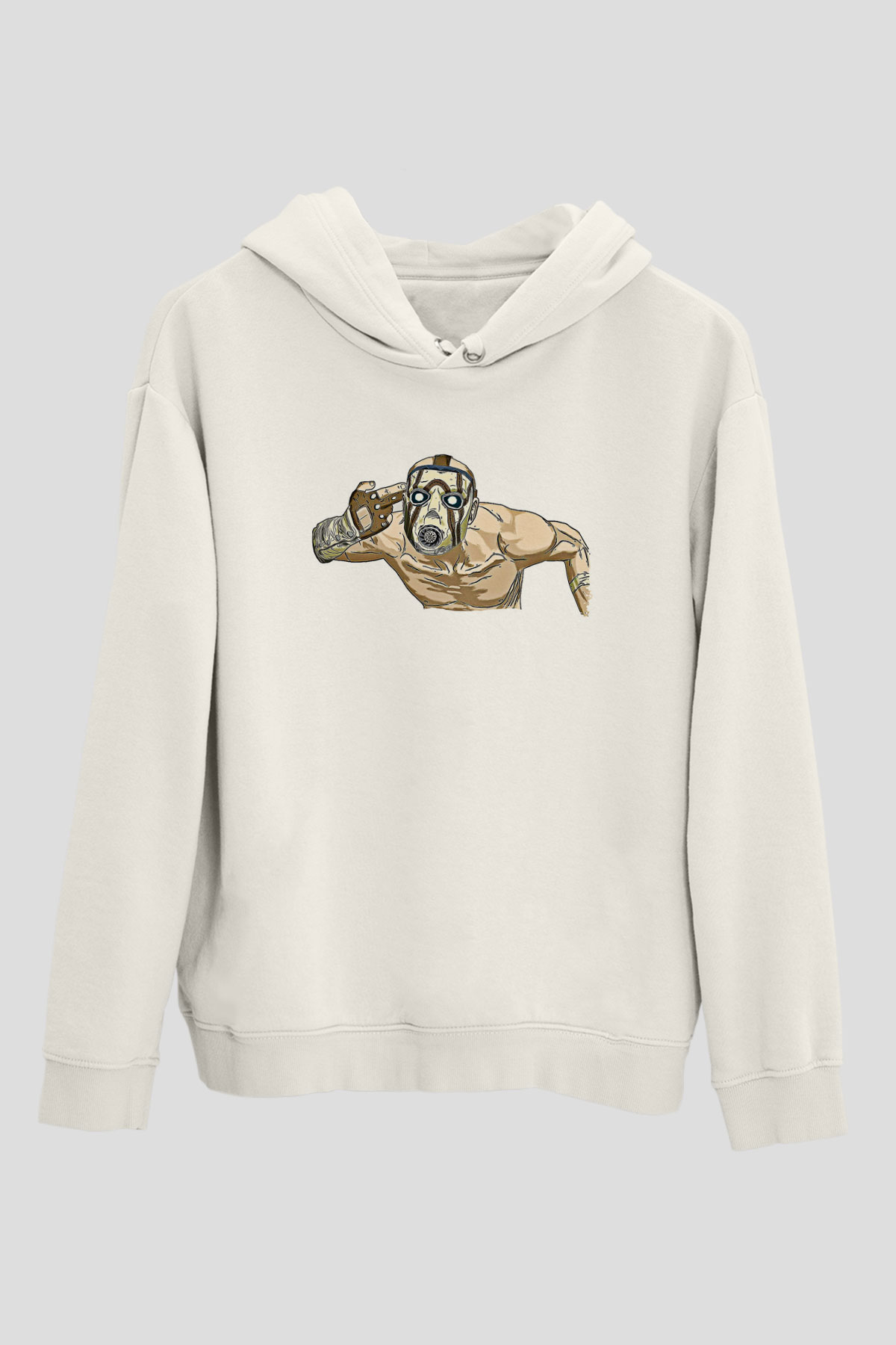 Borderlands Baskılı Beyaz Unisex Kapüşonlu Sweatshirt