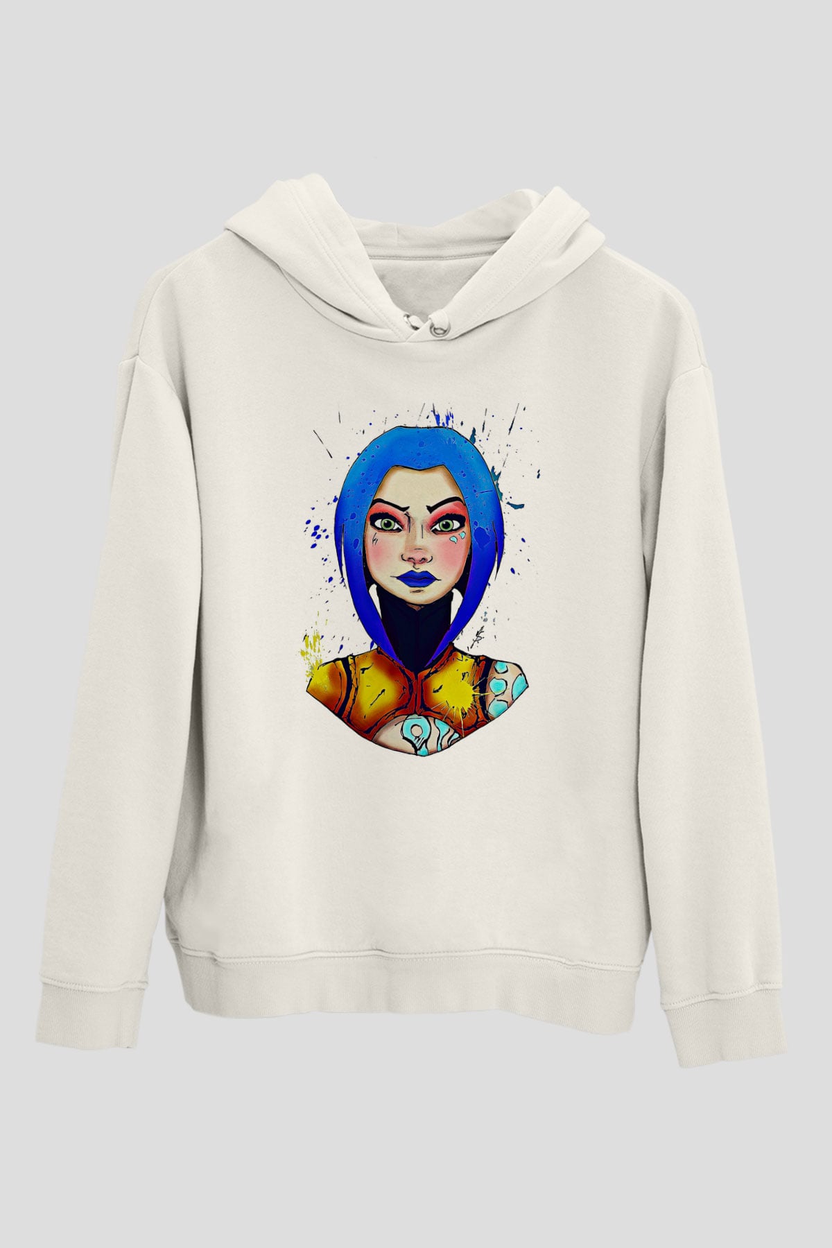 Borderlands Baskılı Beyaz Unisex Kapüşonlu Sweatshirt