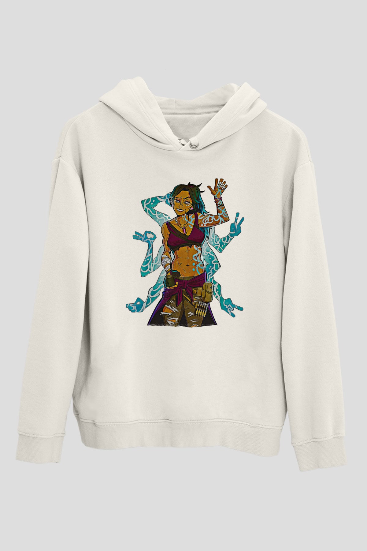 Borderlands Baskılı Beyaz Unisex Kapüşonlu Sweatshirt