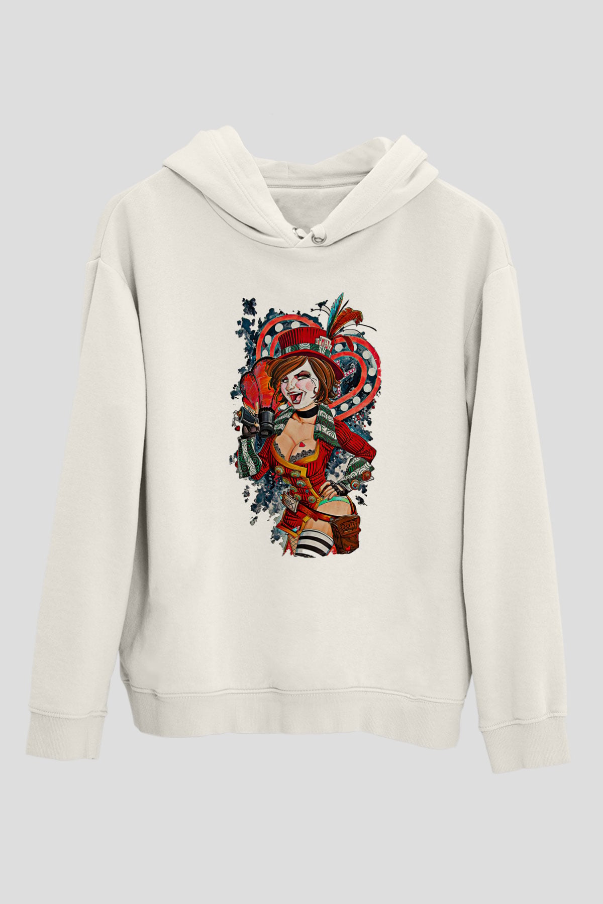 Borderlands Baskılı Beyaz Unisex Kapüşonlu Sweatshirt