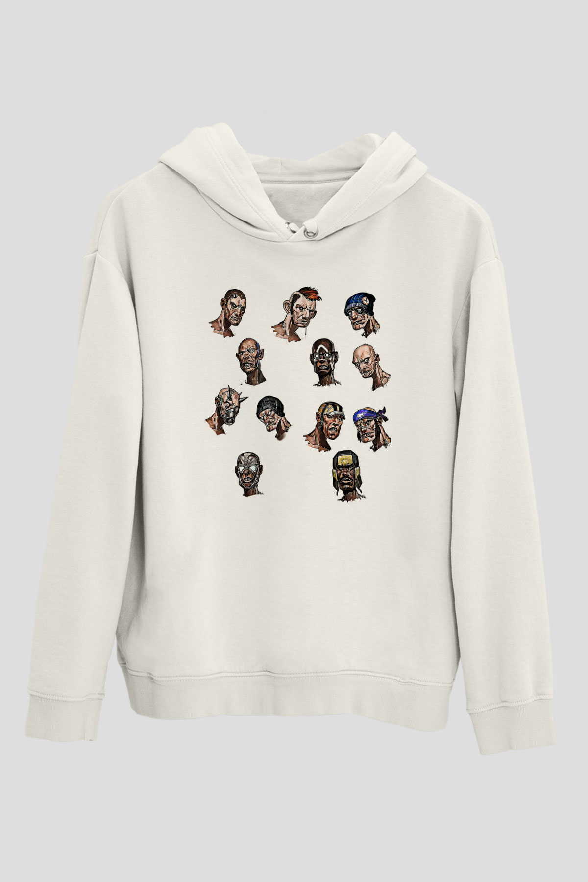 Borderlands Baskılı Beyaz Unisex Kapüşonlu Sweatshirt