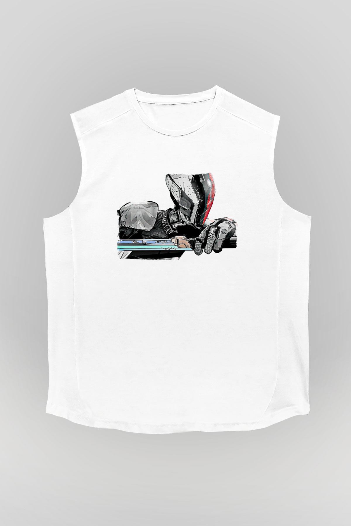 Borderlands Baskılı Beyaz Unisex Kolsuz Tişört - Tshirt
